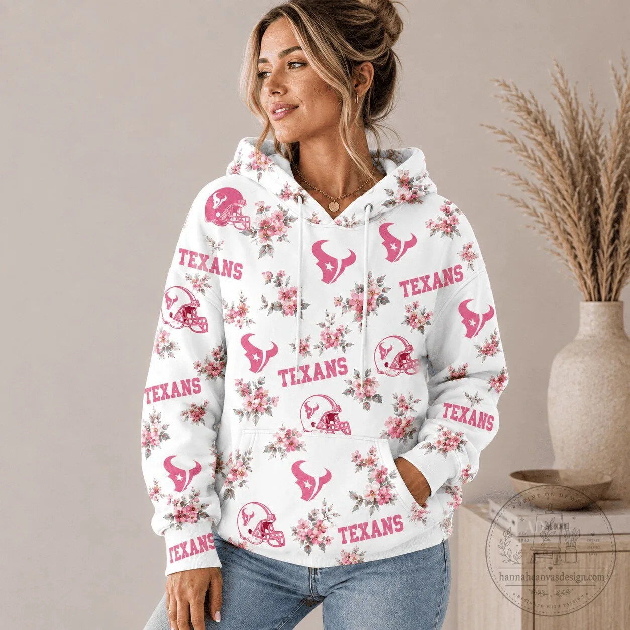 Houston Texans Pink Floral Pattern Football Team Fan Hoodie