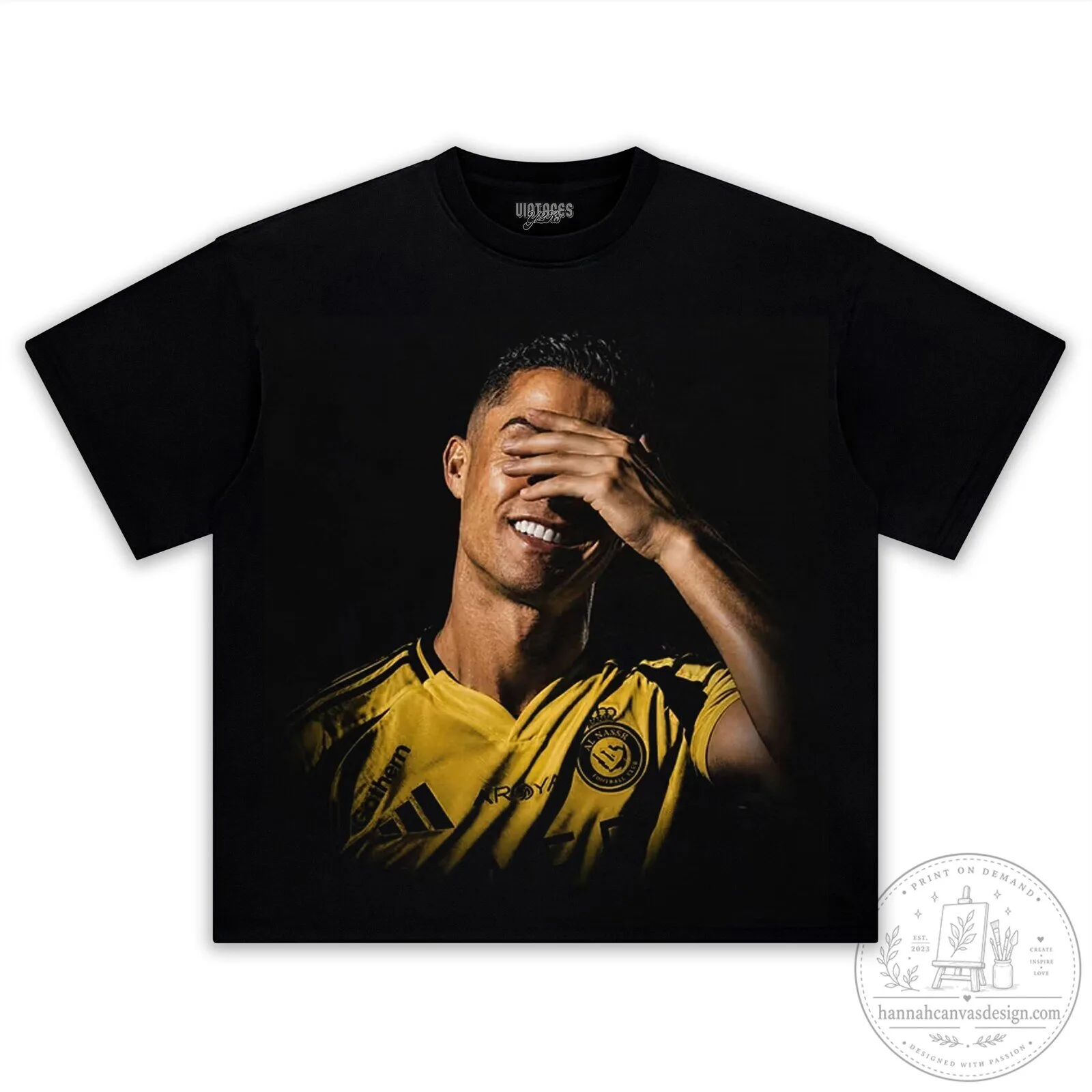 Cristiano Ronaldo Al Nassr Football Club Smiling Black T-Shirt