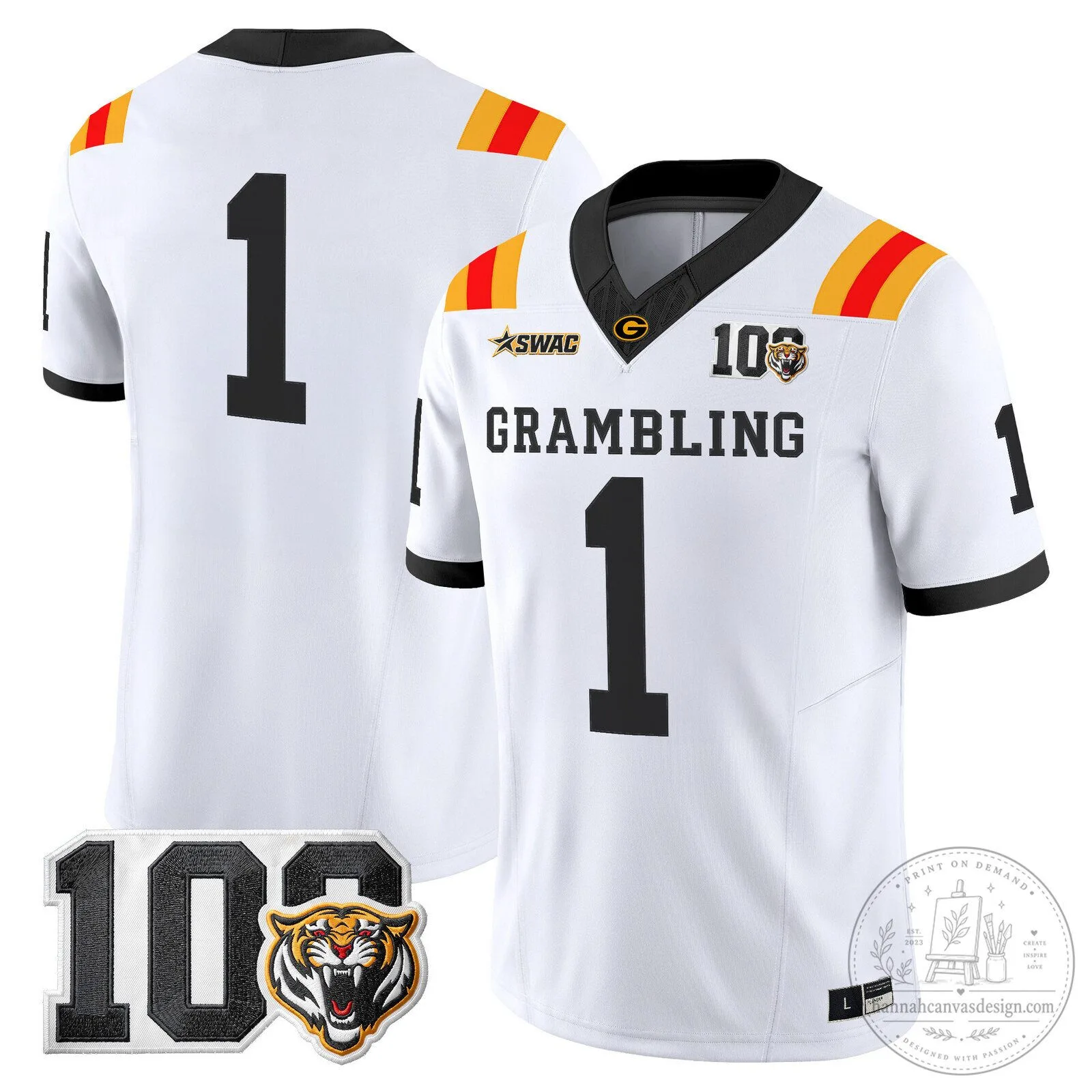 Grambling State Tigers Number 1 White Football Team Jersey
