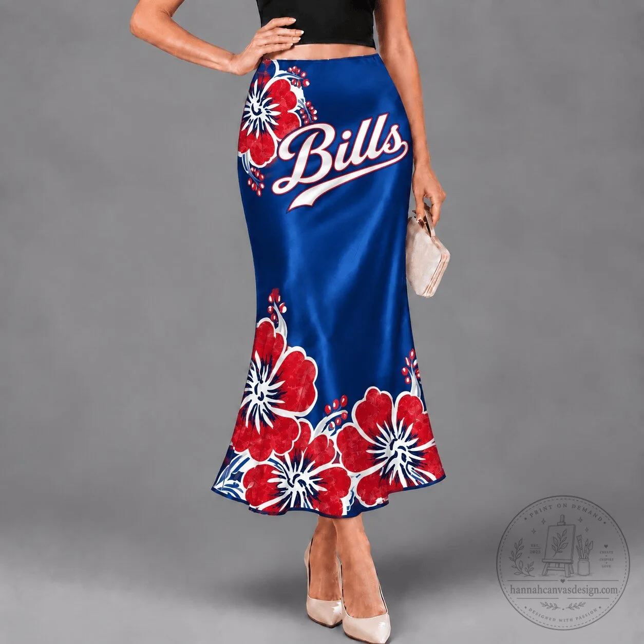 Buffalo Bills Hibiscus Floral Women's High-Waisted Maxi Skirt