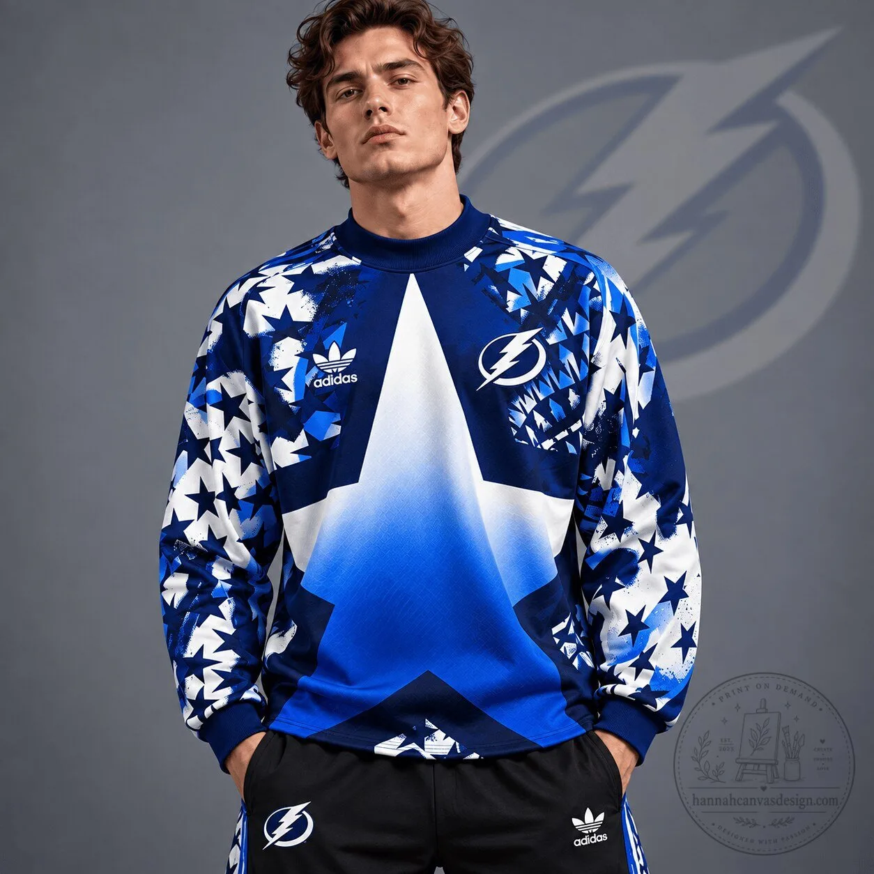 Tampa Bay Lightning NHL Starburst Pattern Crewneck Sweatshirt