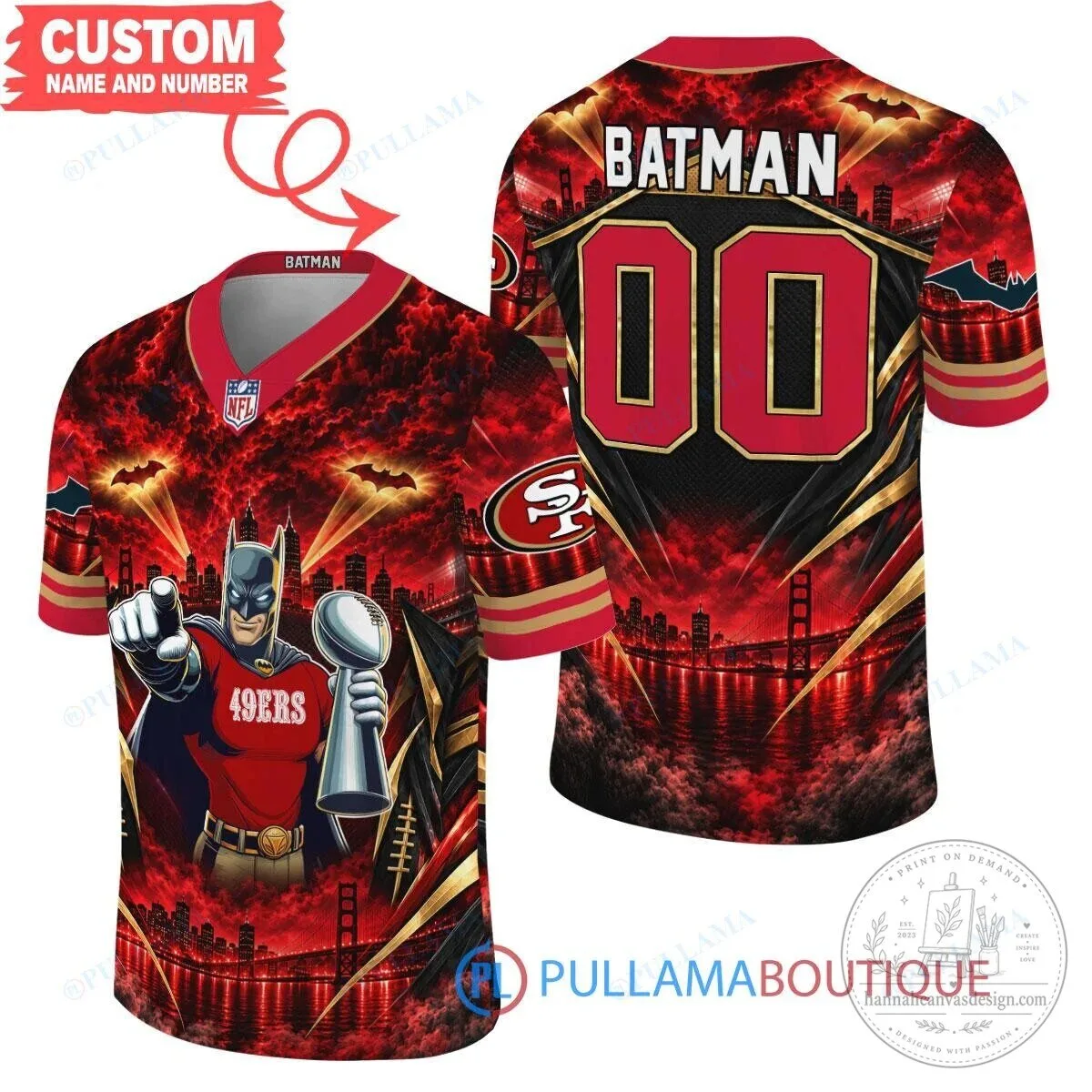 San Francisco 49ers Batman Super Bowl Trophy Football Jersey