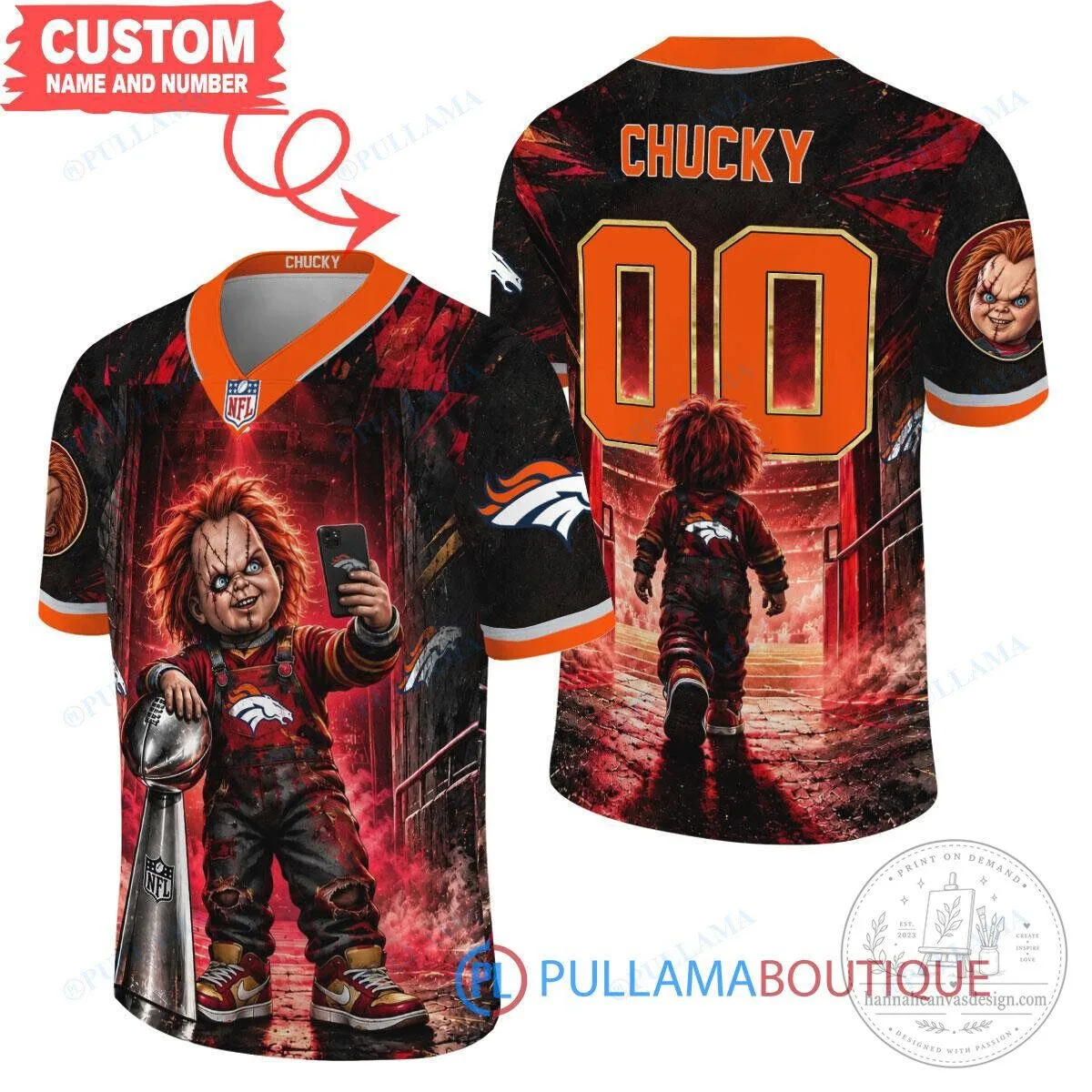 Denver Broncos Chucky Child's Play Horror Movie Football Jersey