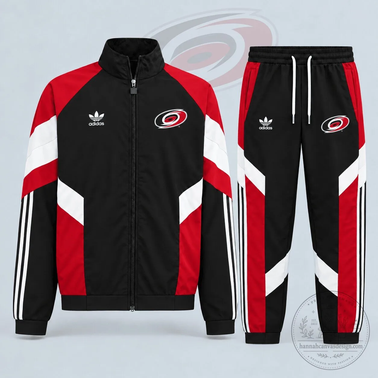 Carolina Hurricanes Adidas Premium Retro Panel Stripe Tracksuit Jacket and Pants Set