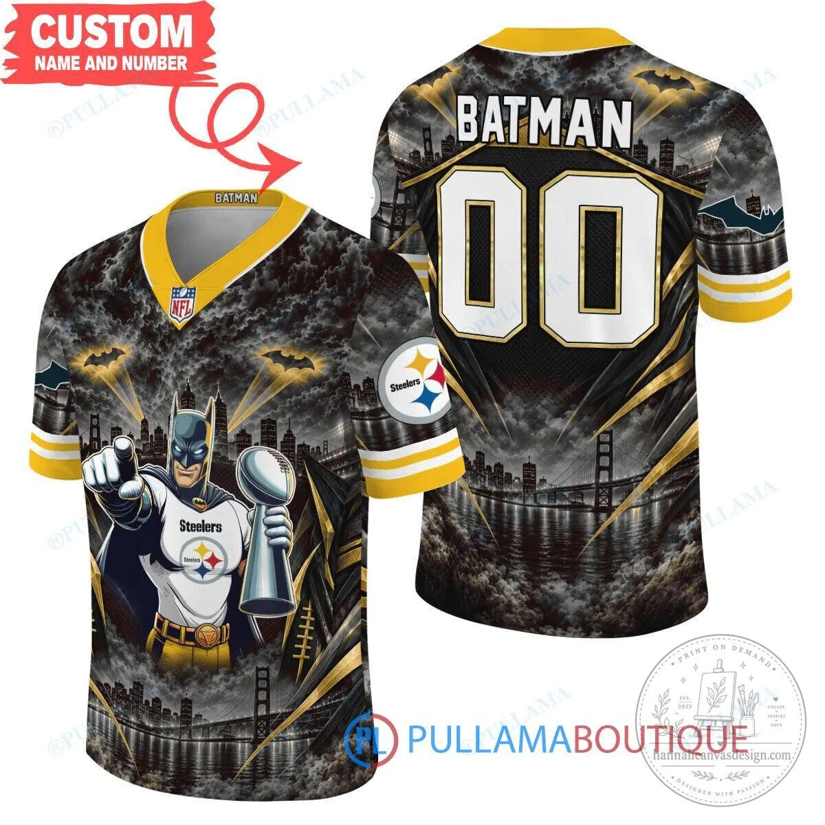 Pittsburgh Steelers Batman Super Bowl Trophy Football Jersey