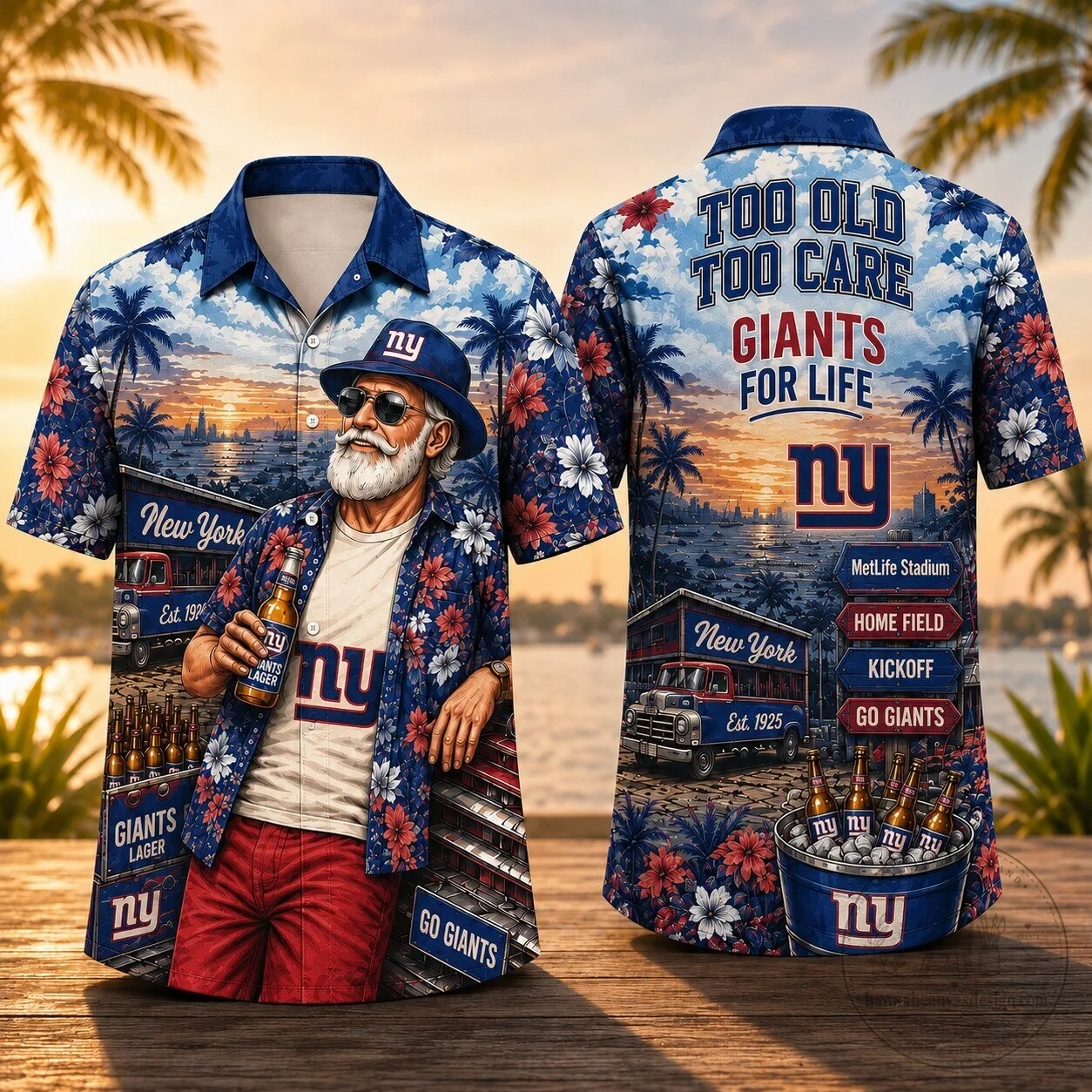 New York Giants Football Team Too Old To Care Giants For Life Hawaiian Shirt