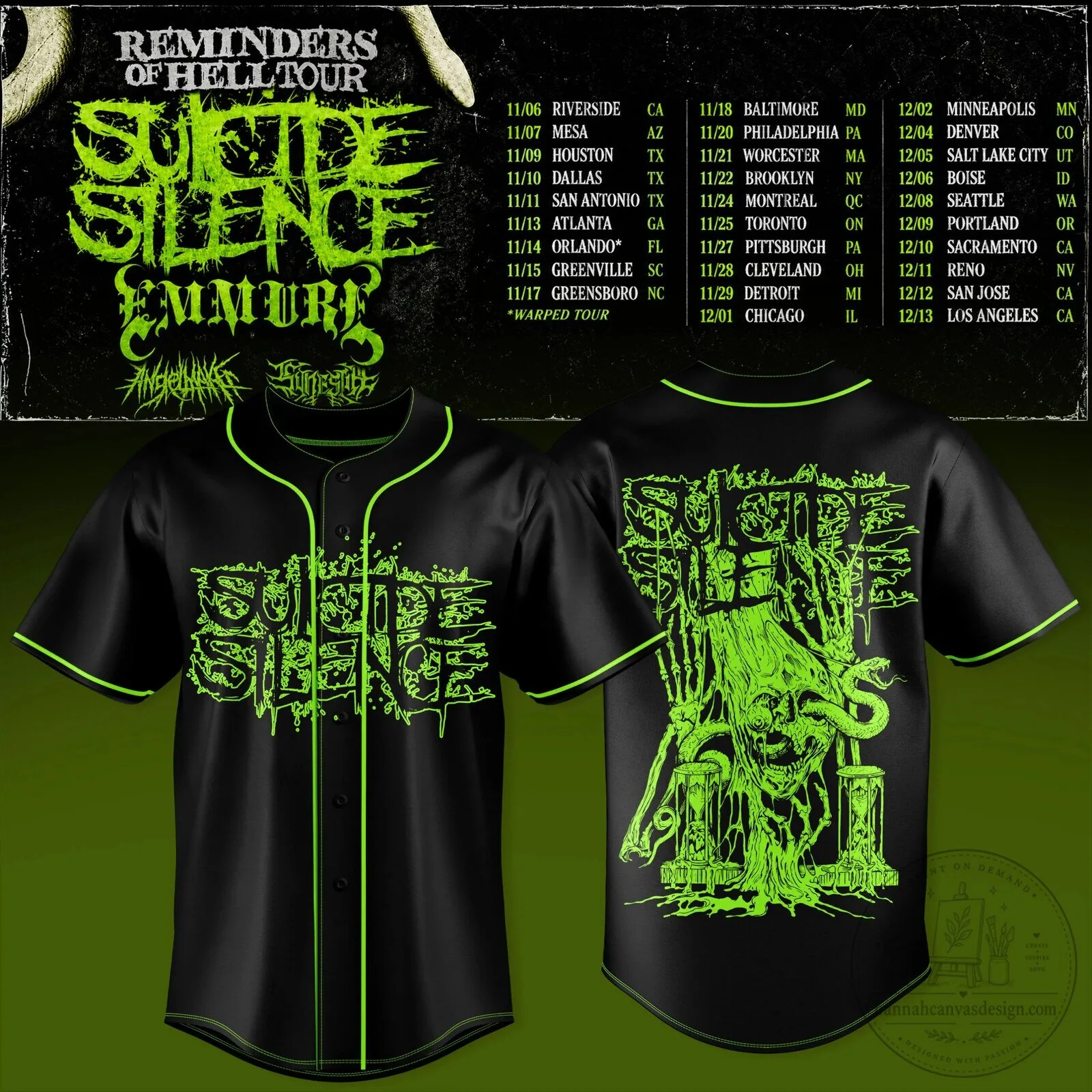 Suicide Silence Reminders Of Hell Tour Black Baseball Jersey