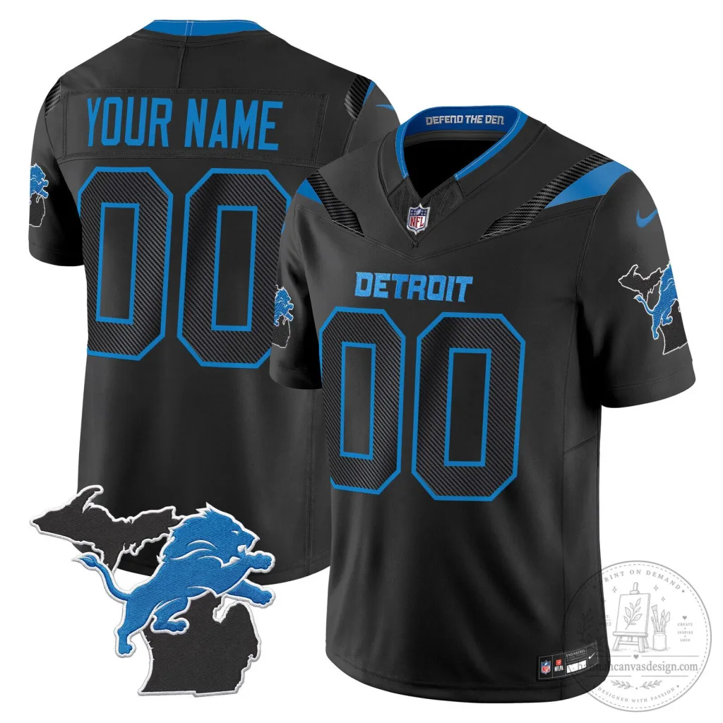 Detroit Lions Black Custom Name and Number American Football Jersey Detroit Lions Black Custom Name and Number American Football Jersey