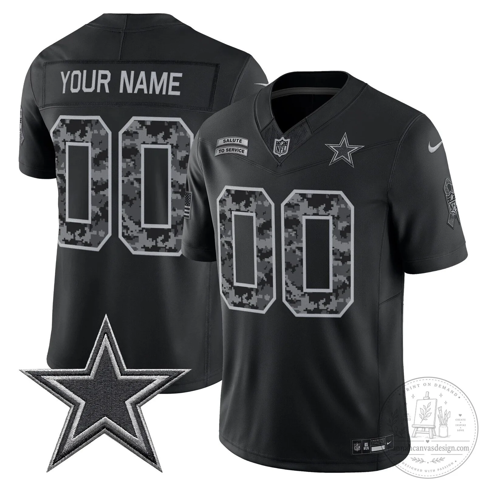 Dallas Cowboys Salute to Service Custom Black Football Jersey