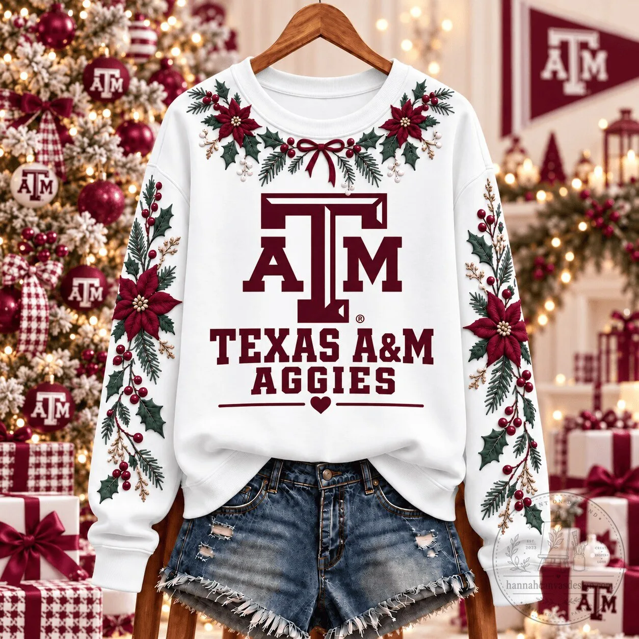 Texas A&M Aggies Christmas Floral Wreath Holiday Sweatshirt