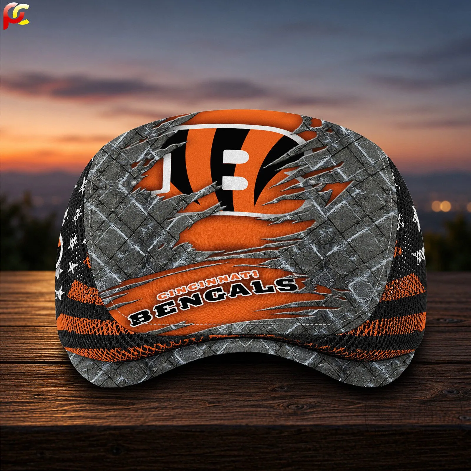 Cincinnati Bengals Distressed Logo Golf Flat Cap 6 Cincinnati Bengals Distressed Logo Golf Flat Cap