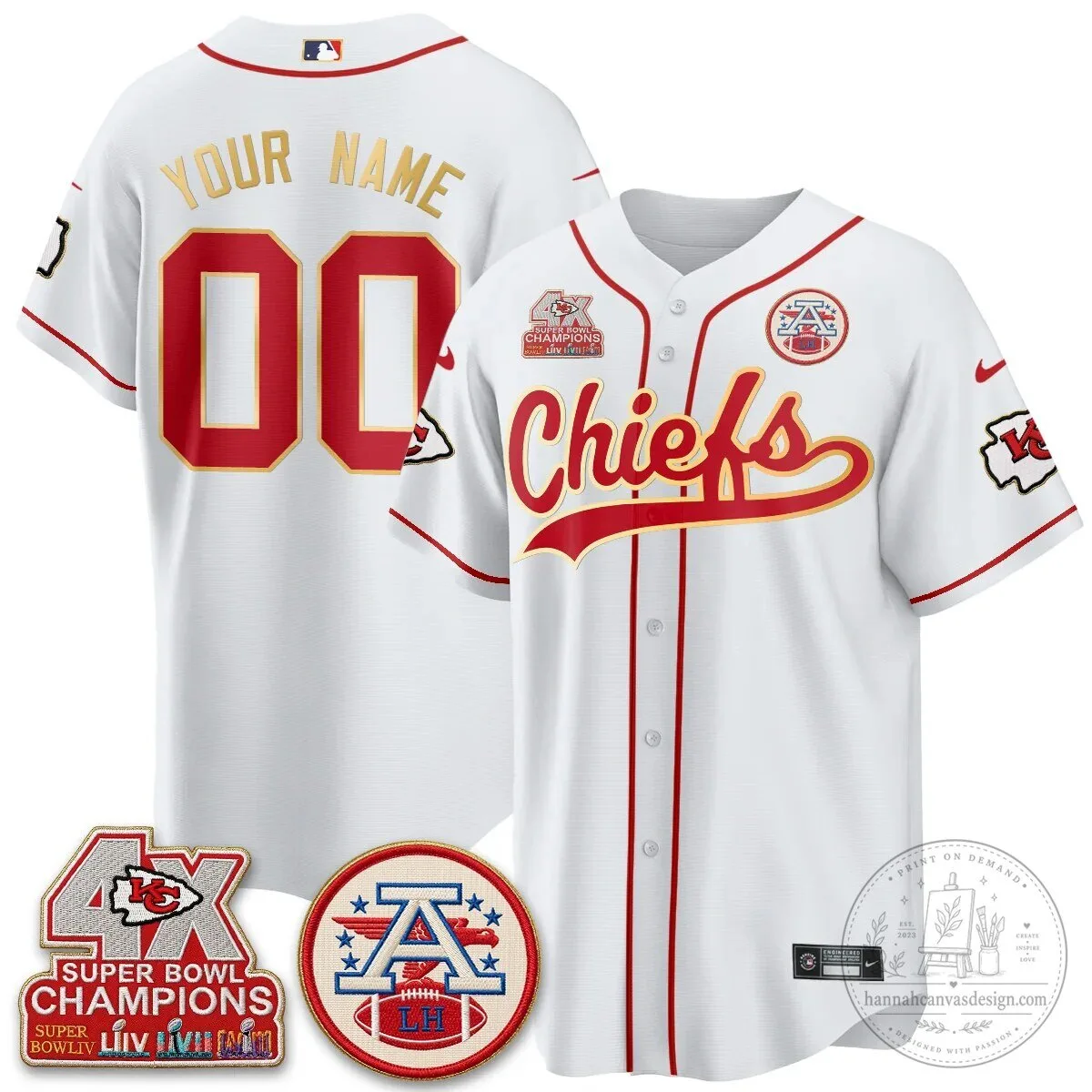 Kansas City Chiefs Super Bowl Champions Four Times Gold Trim Edition Baseball Jersey 6 Kansas City Chiefs Super Bowl Champions Four Times Gold Trim Edition Baseball Jersey