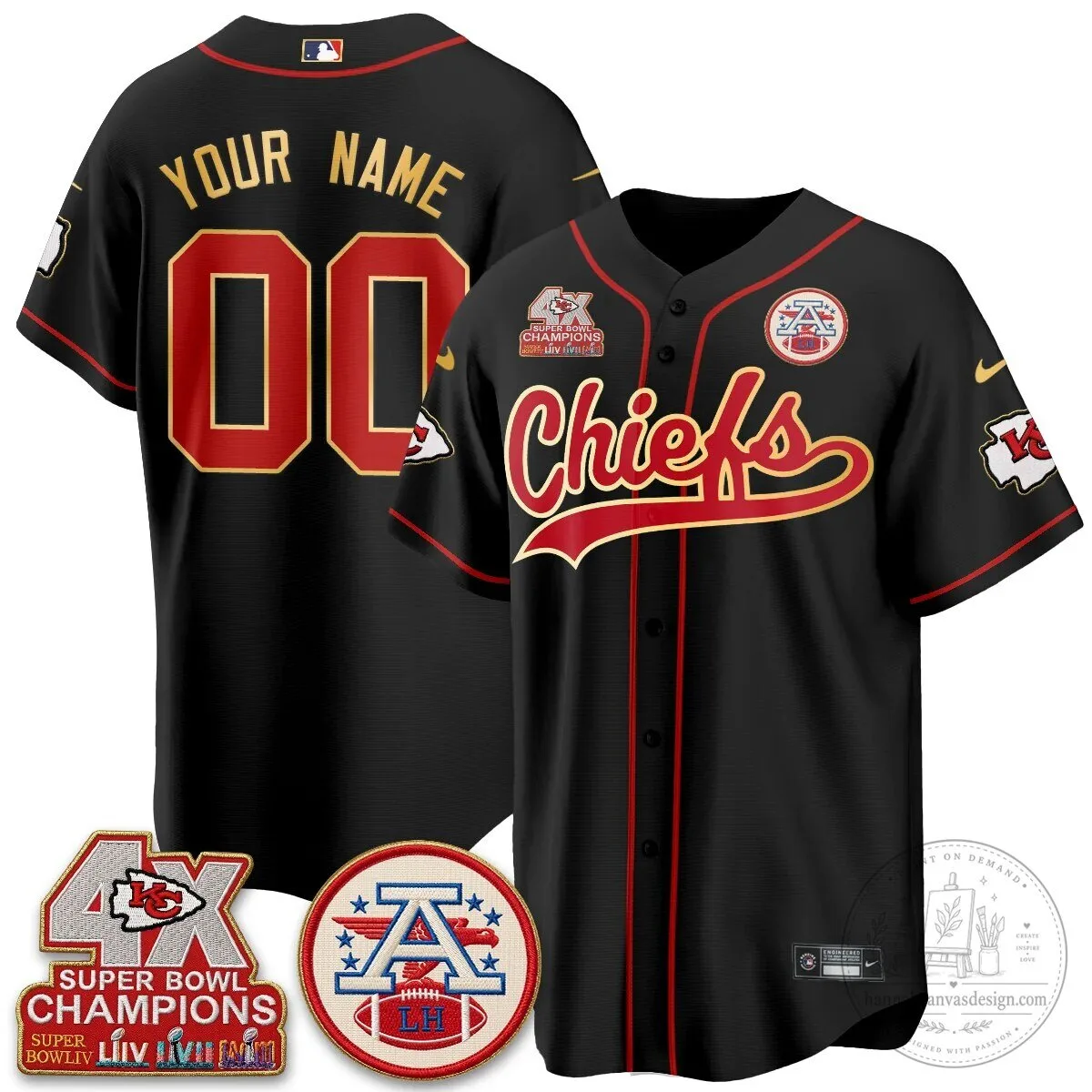 Kansas City Chiefs Super Bowl Champions Four Times Gold Trim Edition Baseball Jersey 7 Kansas City Chiefs Super Bowl Champions Four Times Gold Trim Edition Baseball Jersey