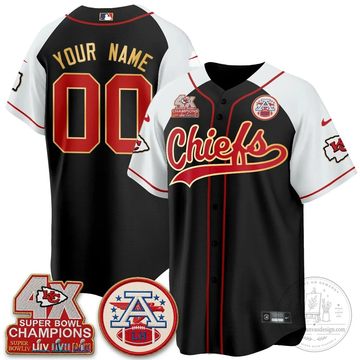 Kansas City Chiefs Super Bowl Champions Four Times Gold Trim Edition Baseball Jersey 8 Kansas City Chiefs Super Bowl Champions Four Times Gold Trim Edition Baseball Jersey