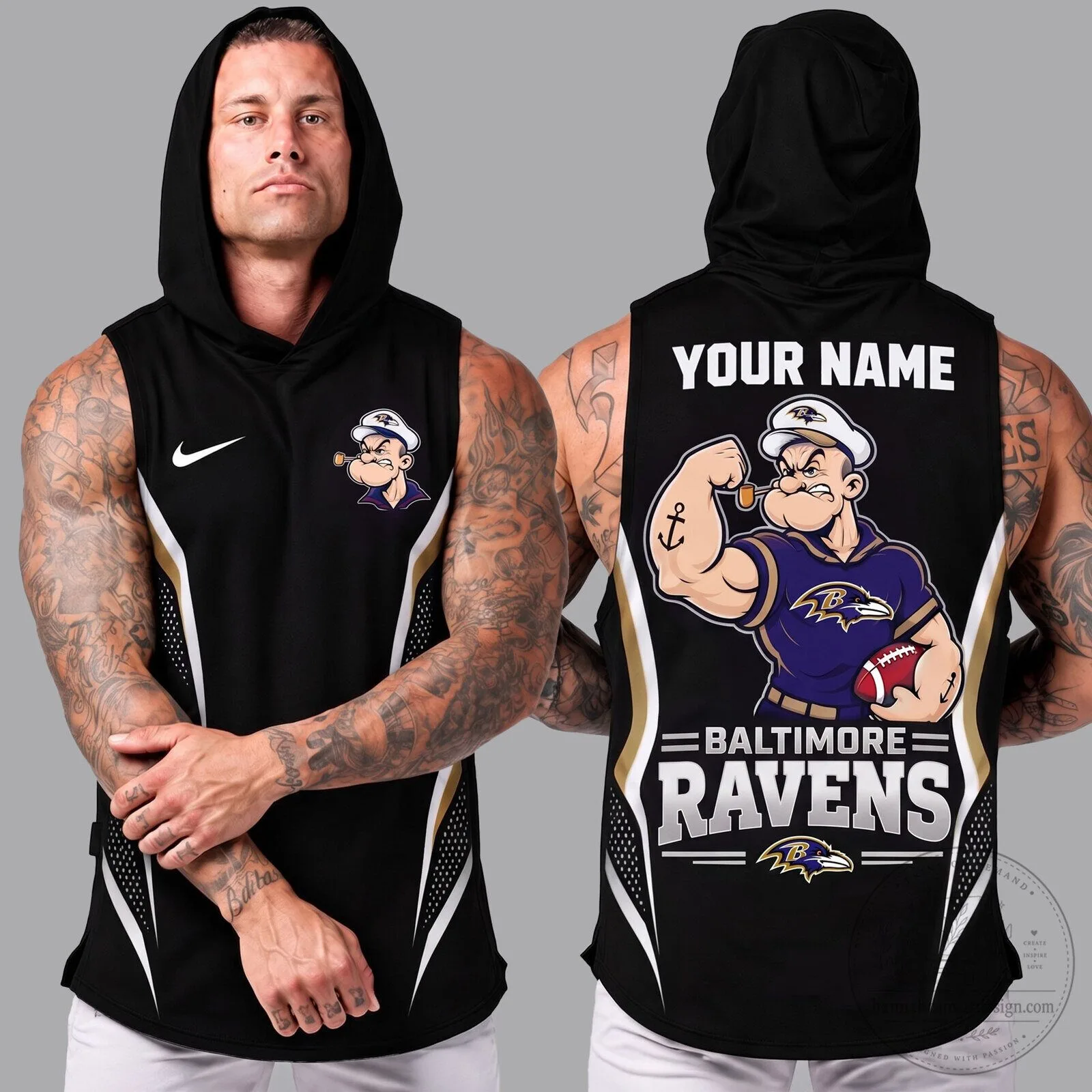 Baltimore Ravens Popeye Muscle Man Sleeveless Hoodie