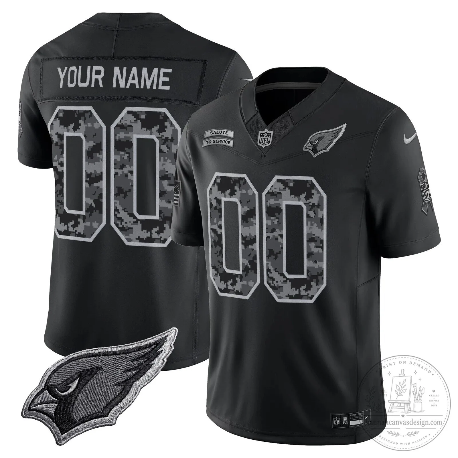 Arizona Cardinals Salute to Service Black Custom Football Jersey