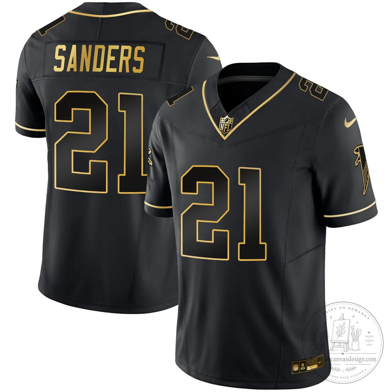 Deion Sanders Atlanta Falcons Black Gold Football Jersey