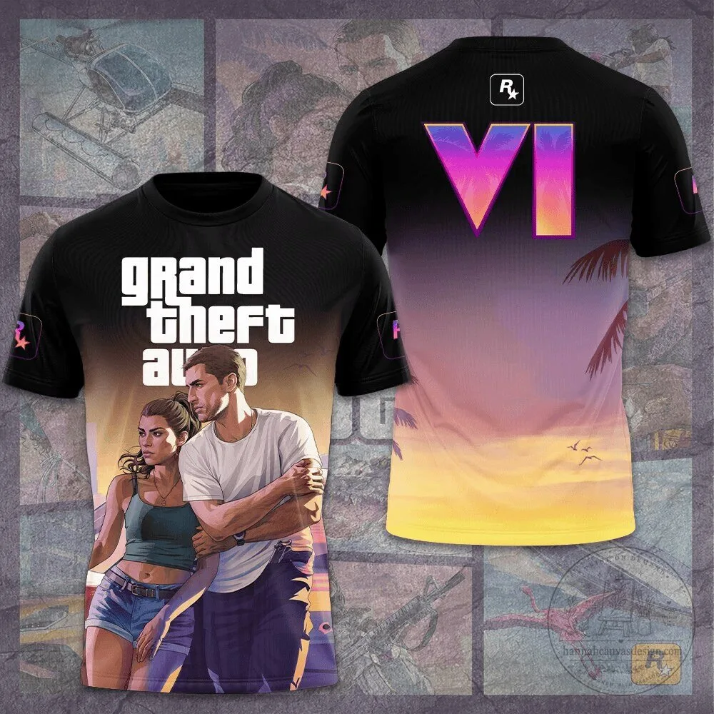 Grand Theft Auto VI Video Game Characters Black T-Shirt