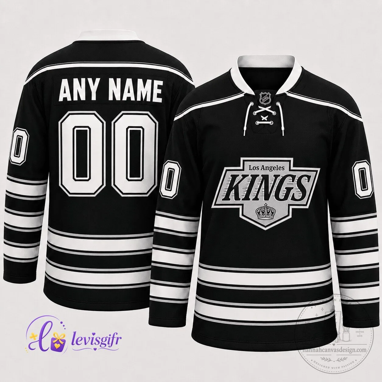 Los Angeles Kings Ice Hockey Team Black and White Fan Kit Jersey