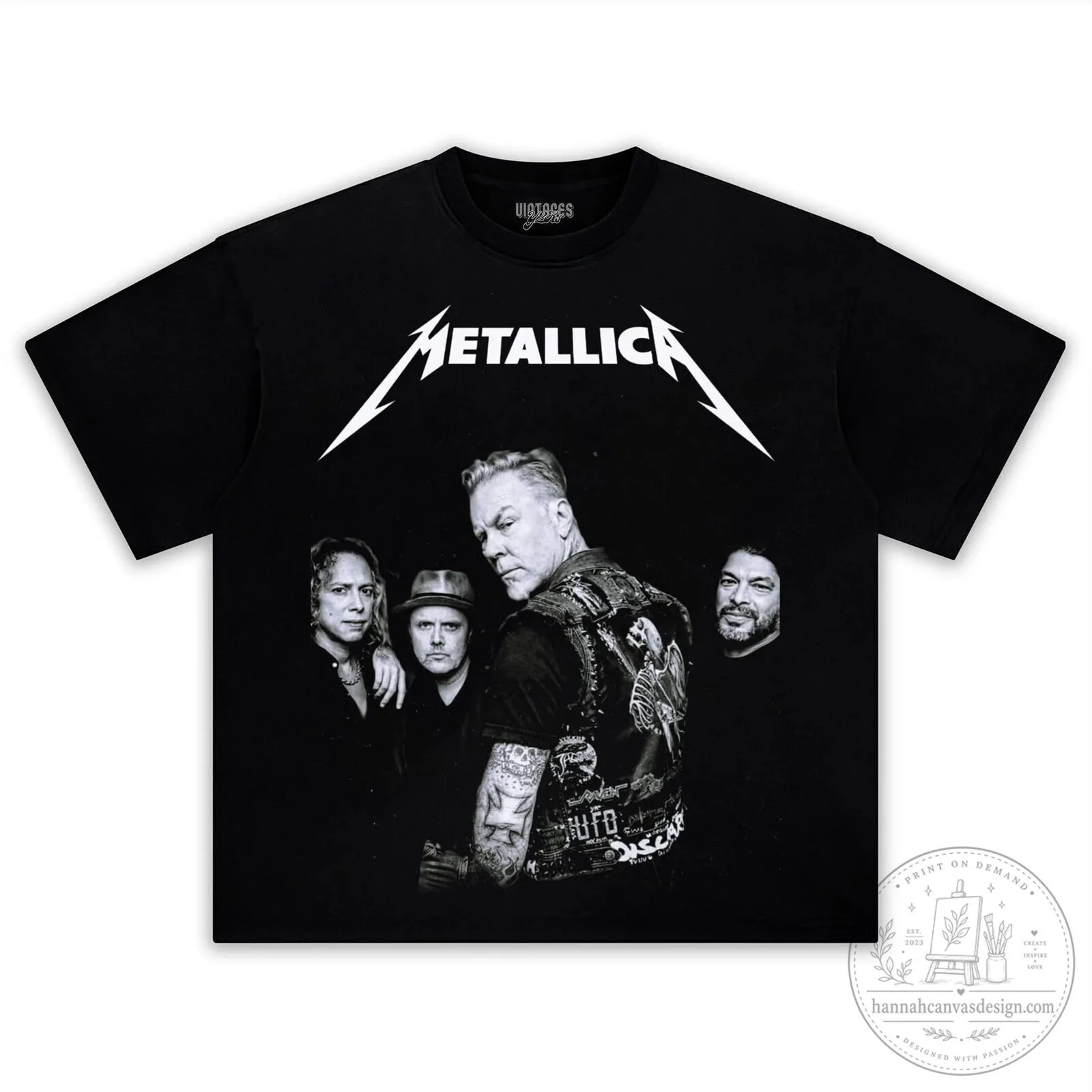 Metallica Band Members Black and White Photo Graphic Print T-Shirt