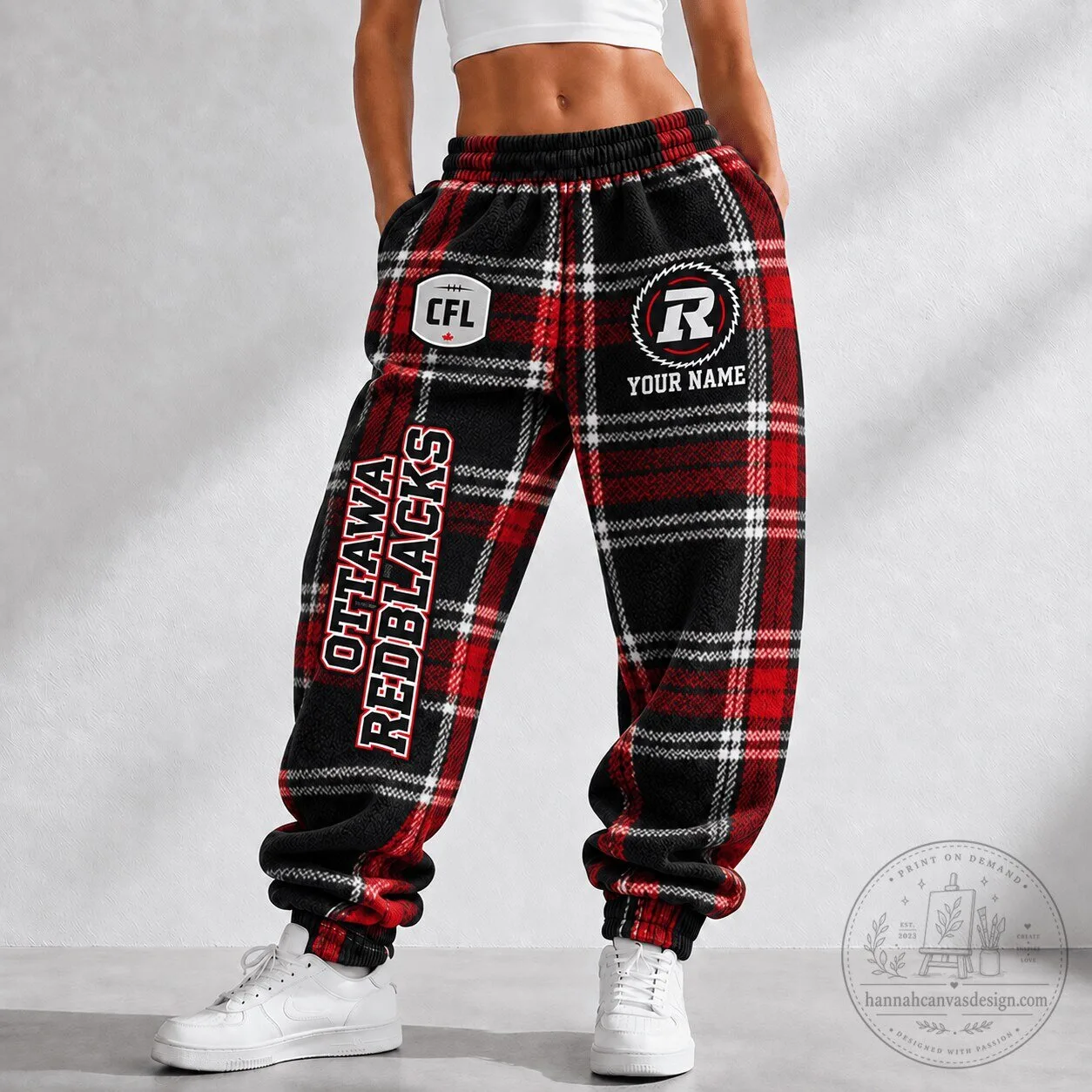 Ottawa Redblacks Canadian Football League Plaid Custom Name Sweatpants