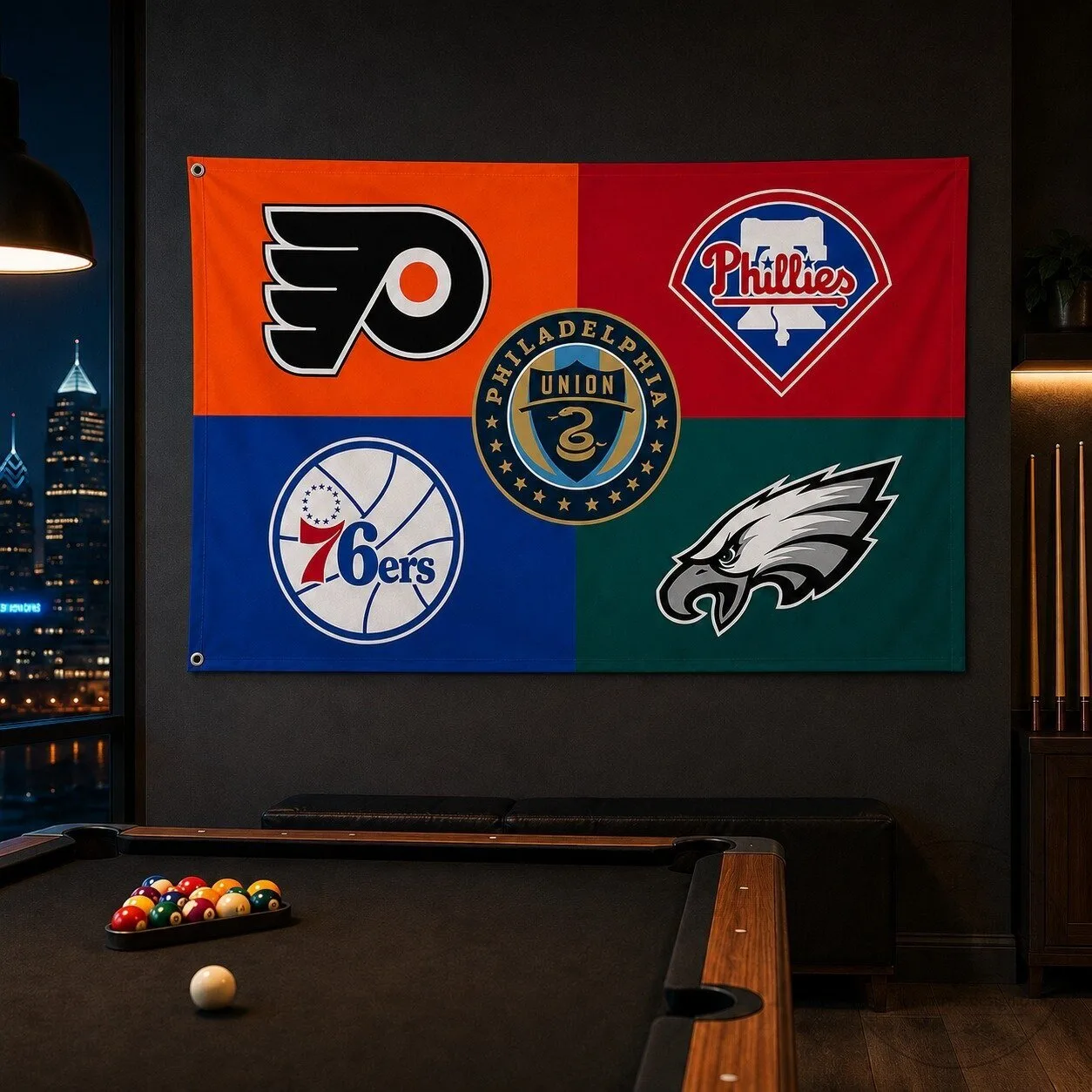 Philadelphia Sports Teams Color Block Flag for Fans House Decor 14 Philadelphia Sports Teams Color Block Flag for Fans House Decor