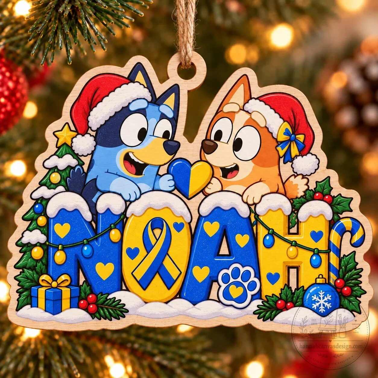 Bluey and Bingo Down Syndrome Awareness Christmas Tree Ornament