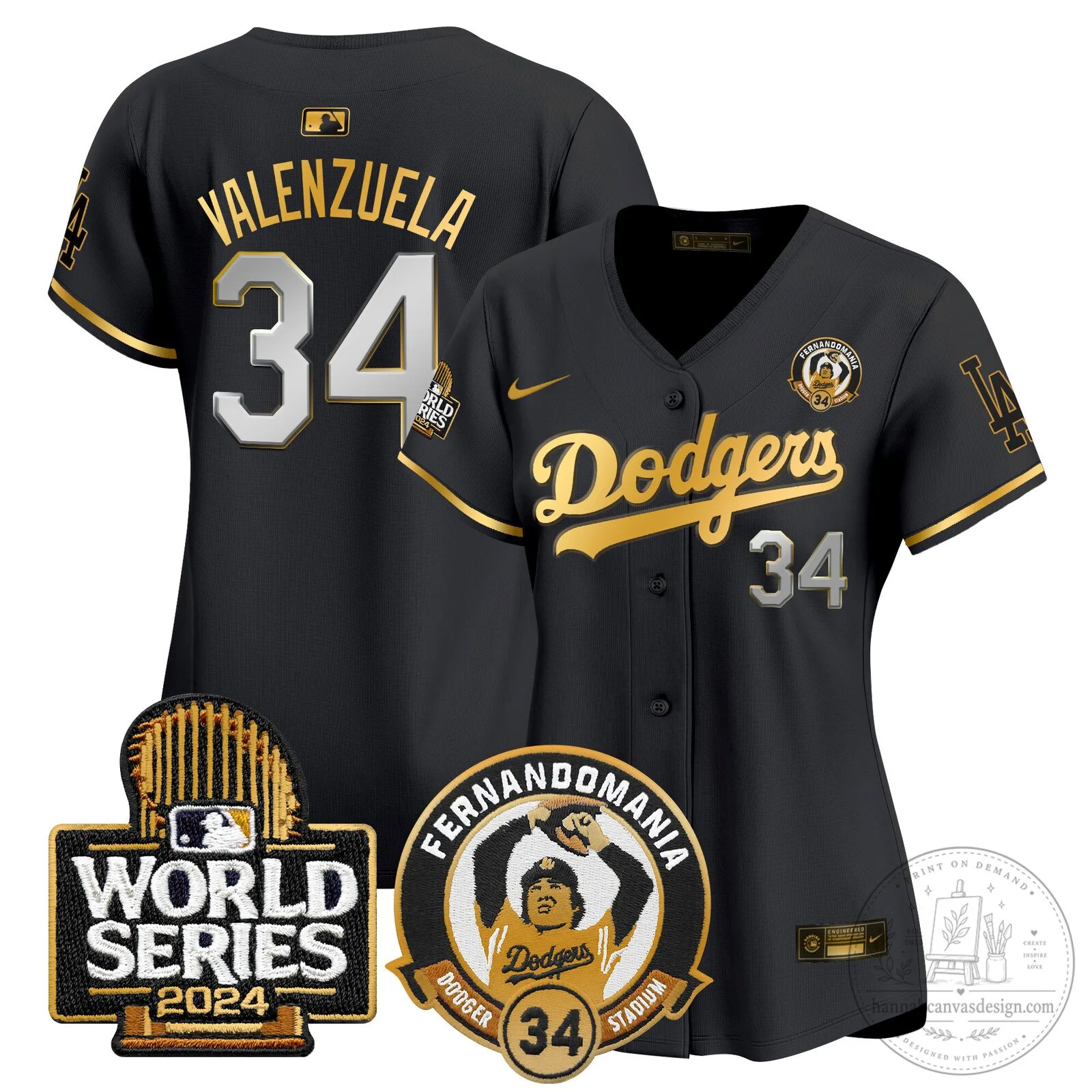 Dodgers Fernando Valenzuela 2024 World Series Black Baseball Jersey