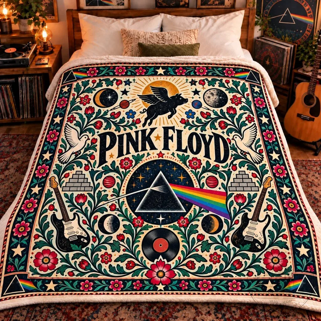 Pink Floyd Dark Side of the Moon Album Art Sherpa Fleece Blanket Pink Floyd Dark Side of the Moon Album Art Sherpa Fleece Blanket