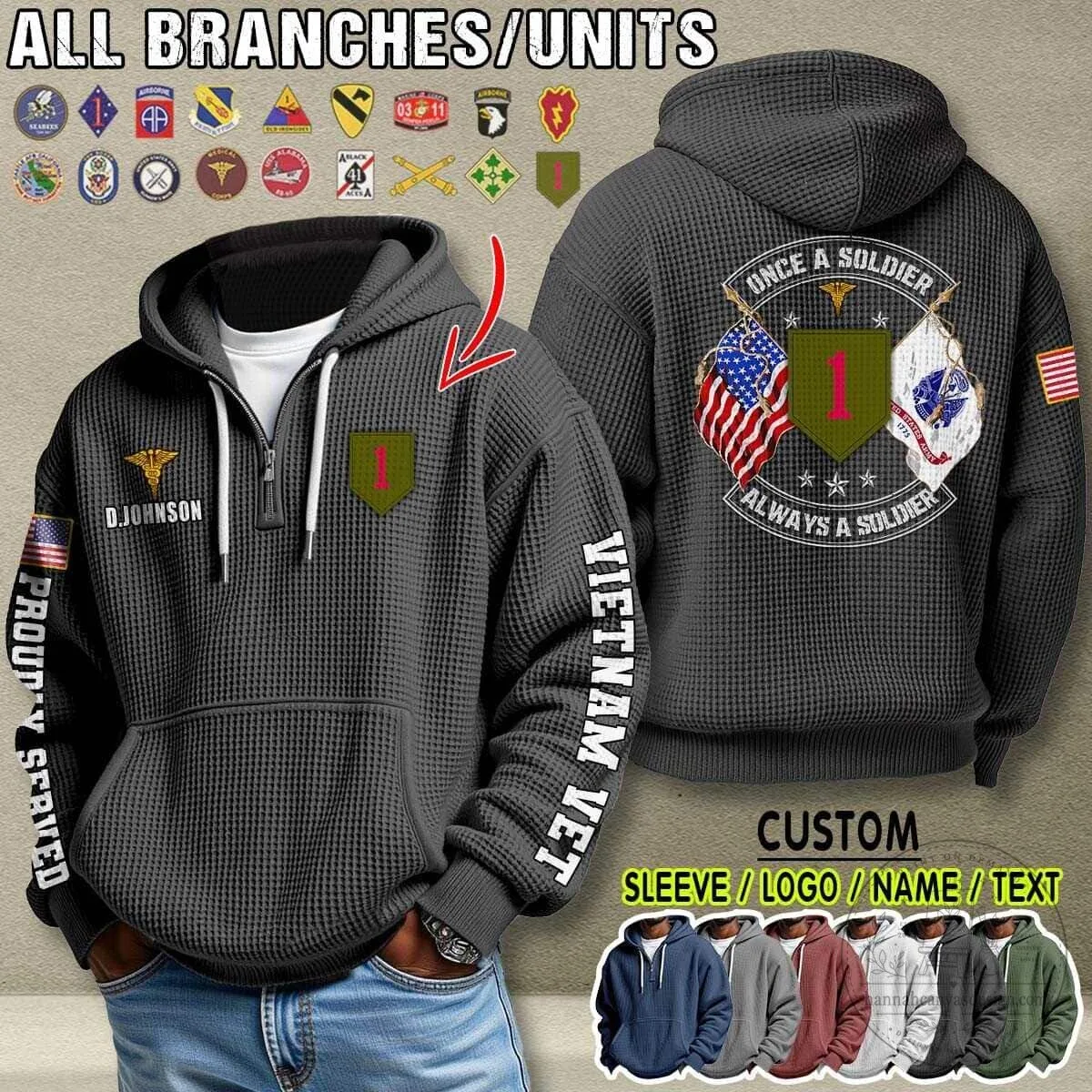Personalized Vietnam Veteran Once A Soldier Always A Soldier Waffle Hoodie