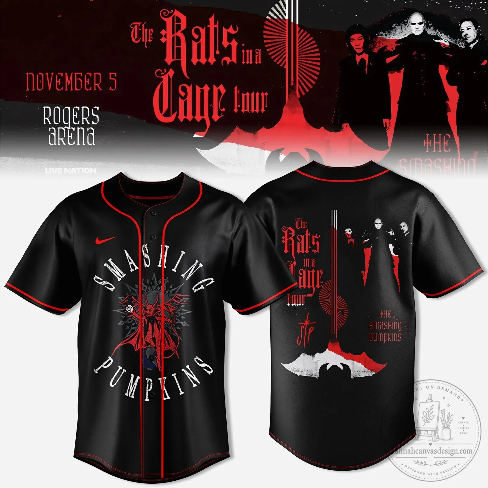 Black Baseball Jersey for The Smashing Pumpkins Rats in a Cage Tour