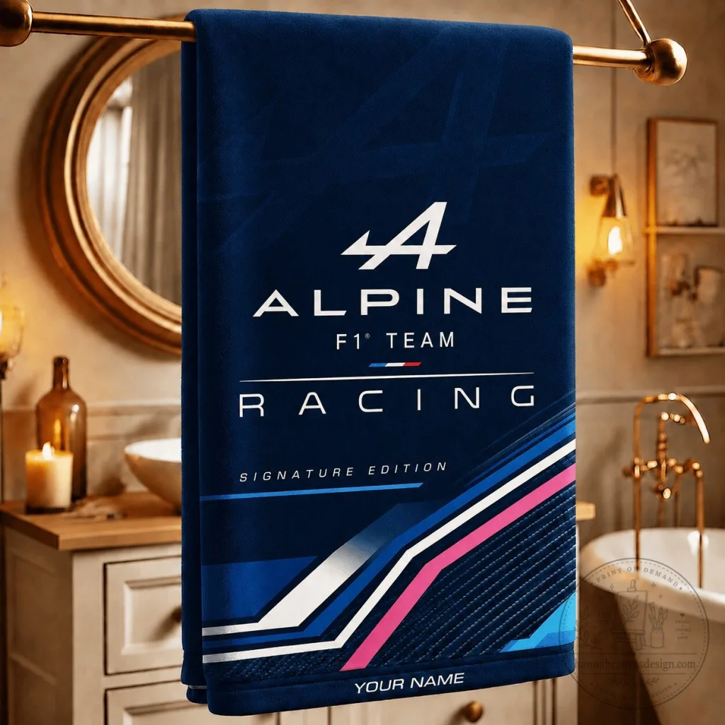 Alpine Formula 1 Team Racing Signature Edition Bathroom Towel Alpine Formula 1 Team Racing Signature Edition Bathroom Towel