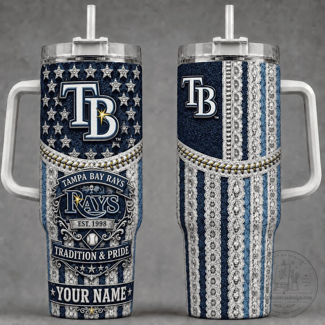 Tampa Bay Rays Baseball Denim Lace Pattern Personalized Tumbler