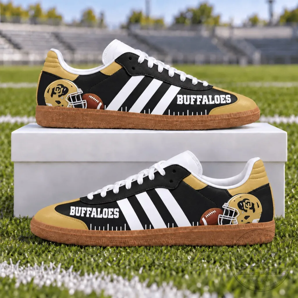 Colorado Buffaloes Football Team Black and Gold Striped Shoes Colorado Buffaloes Football Team Black and Gold Striped Shoes