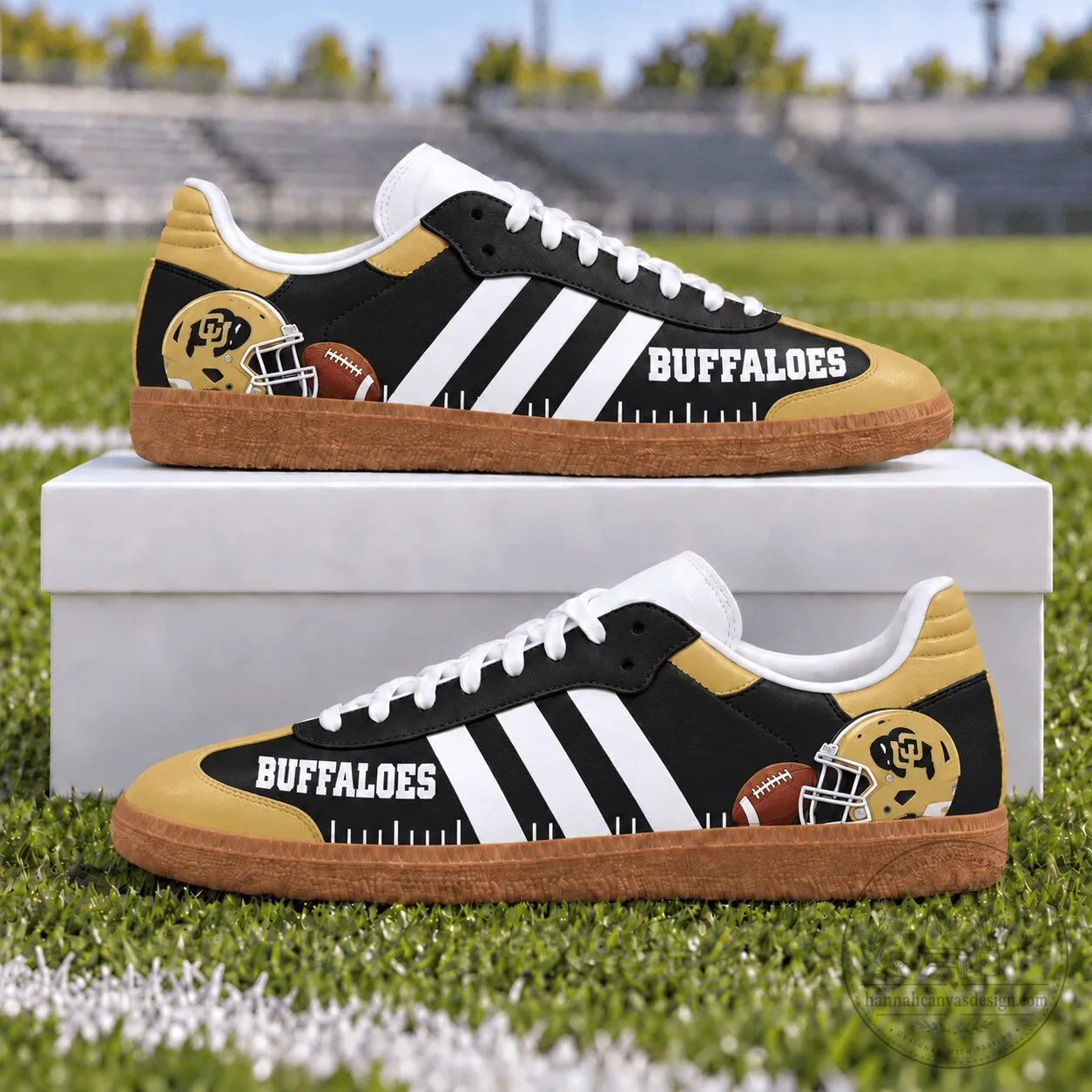 Colorado Buffaloes Football Team Black and Gold Striped Shoes