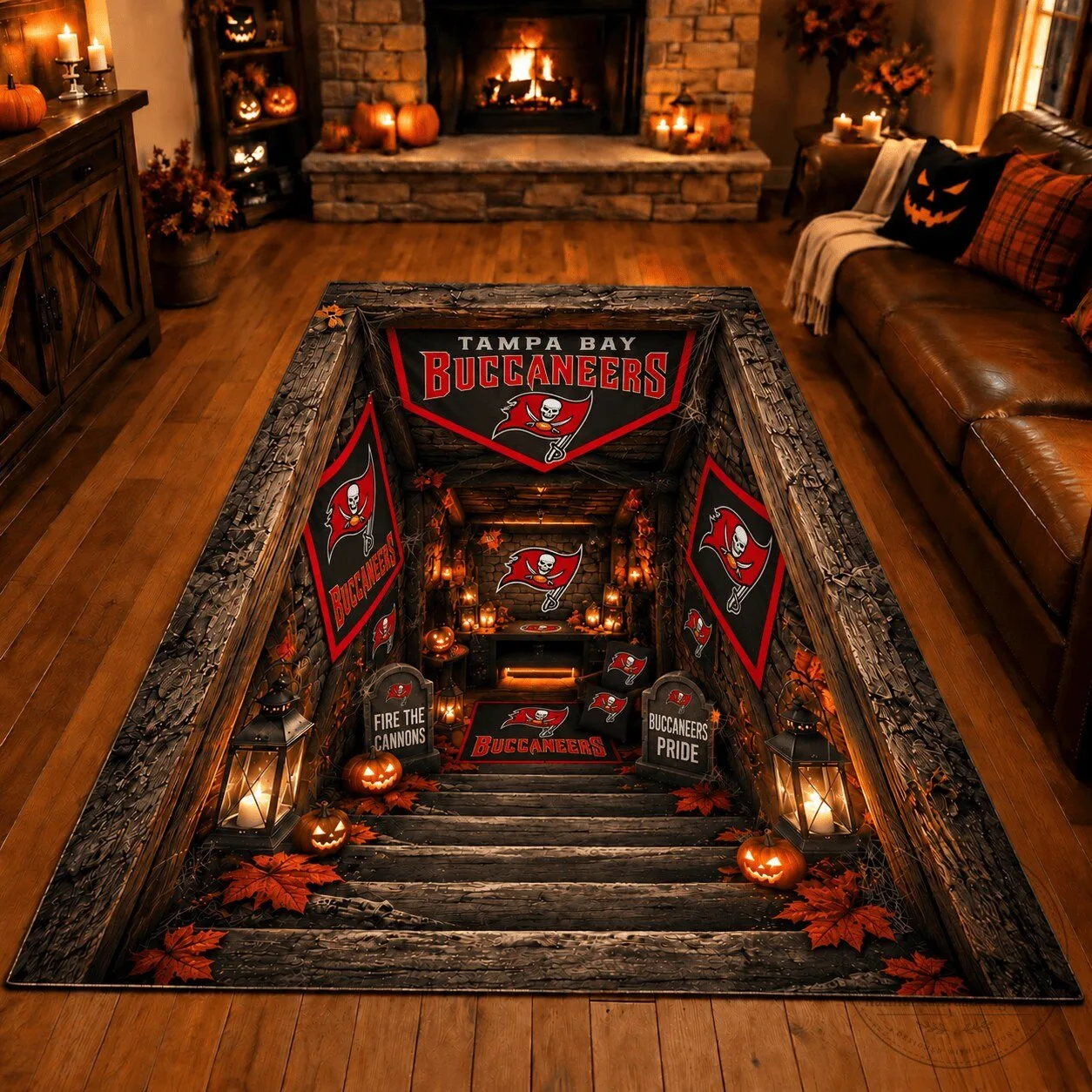 Tampa Bay Buccaneers Football Team Fan Cave 3D Illusion Area Rug