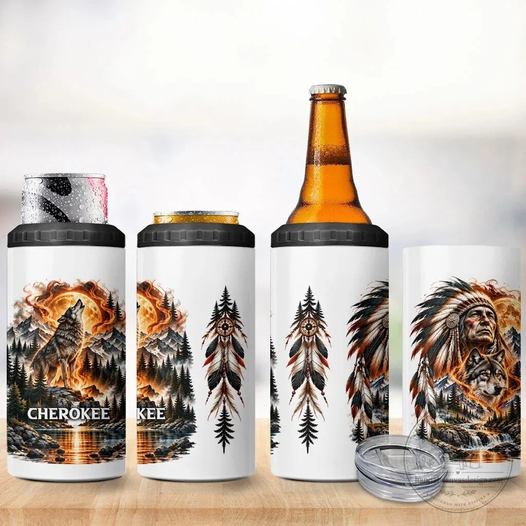 Cherokee Wolf and Native American Chief Fiery Moon Landscape Tumbler 8 Cherokee Wolf and Native American Chief Fiery Moon Landscape Tumbler