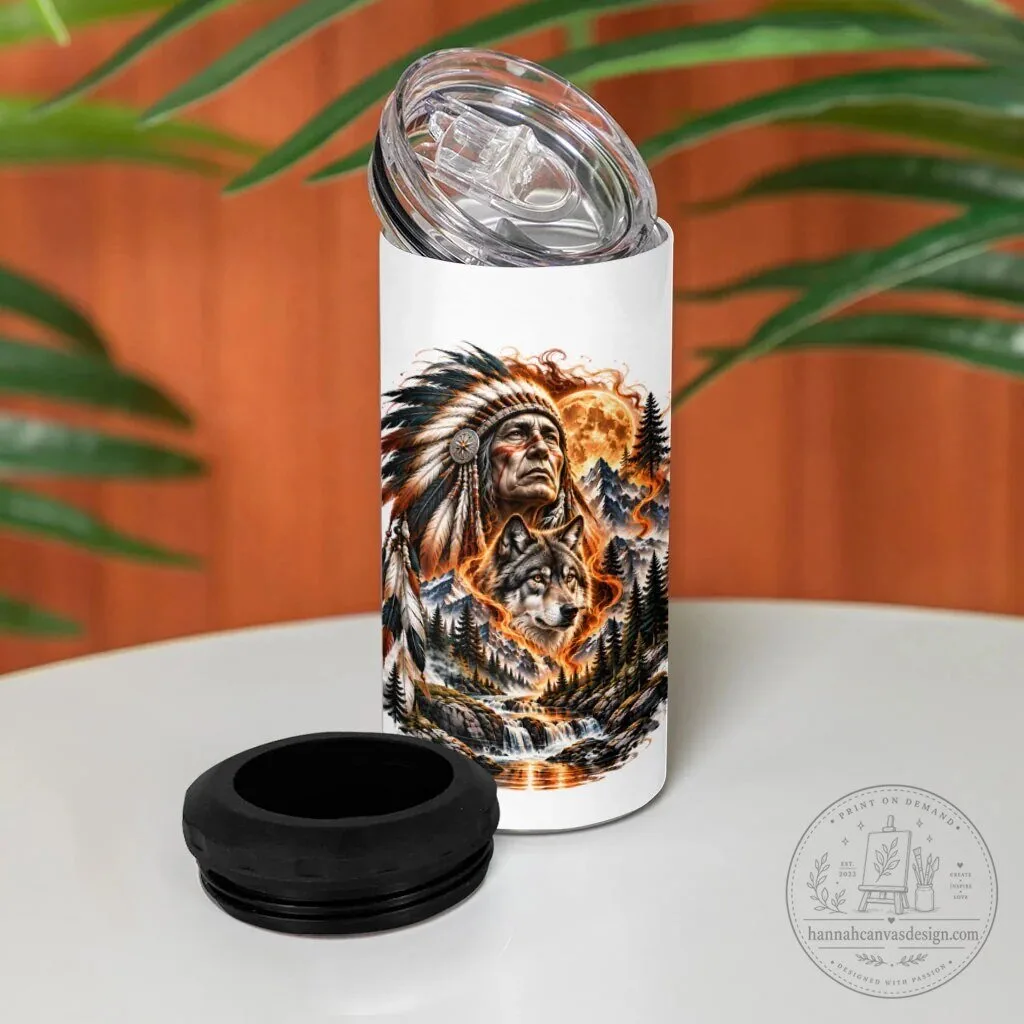 Cherokee Wolf and Native American Chief Fiery Moon Landscape Tumbler 10 Cherokee Wolf and Native American Chief Fiery Moon Landscape Tumbler