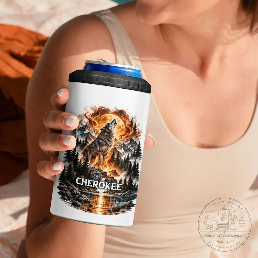 Cherokee Wolf and Native American Chief Fiery Moon Landscape Tumbler 11 Cherokee Wolf and Native American Chief Fiery Moon Landscape Tumbler