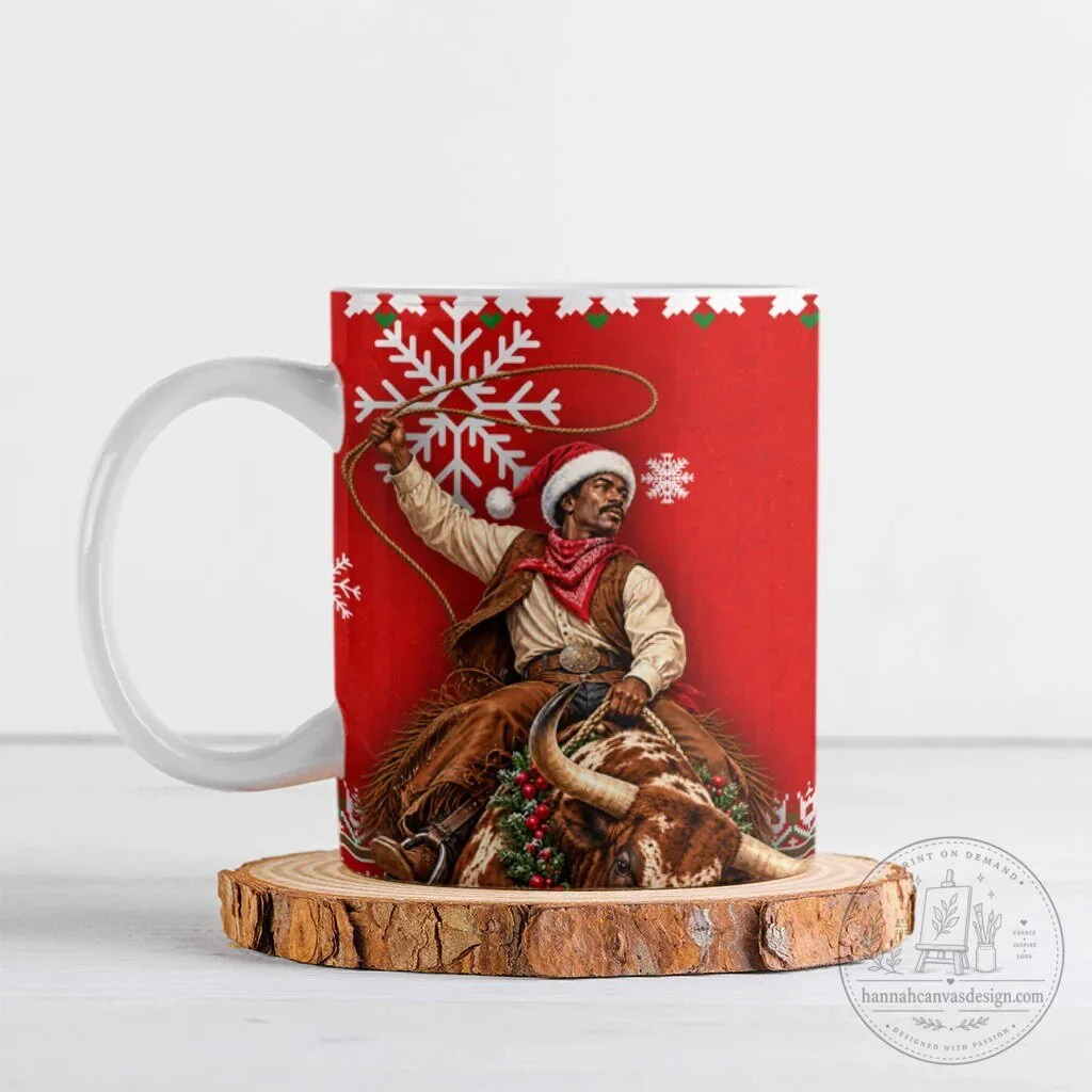 Bill Pickett Christmas Cowboy Rodeo Bull Rider Holiday Ceramic Coffee Mug