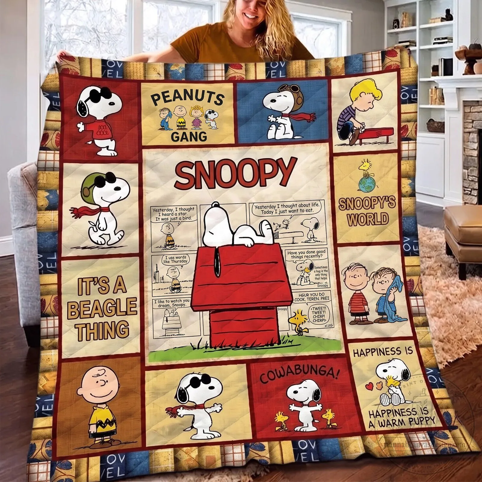 Snoopy Peanuts Gang Patchwork Fleece Blanket