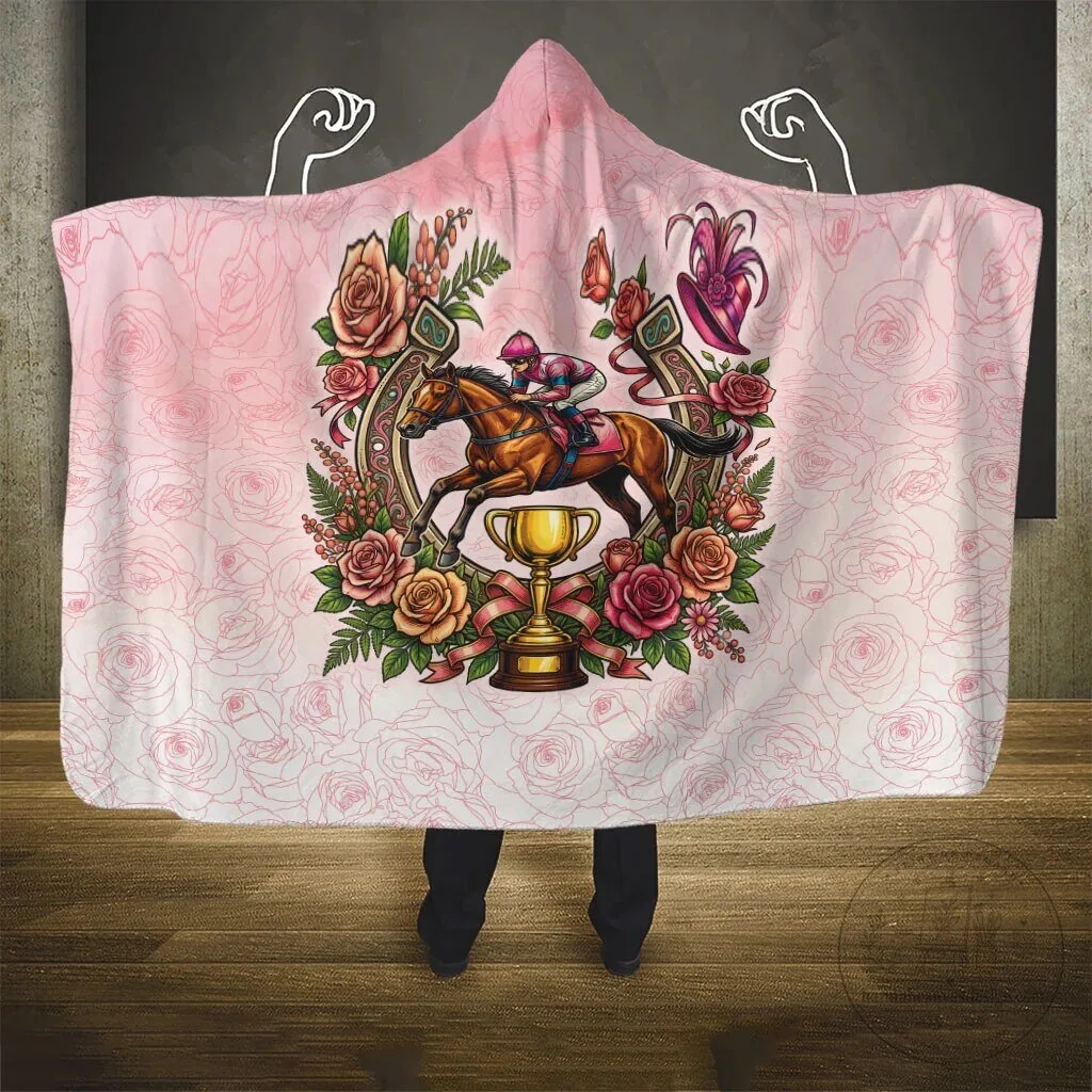 Melbourne Horse Race Hooded Blanket with Pink Rose Floral Horseshoe Design 6 Melbourne Horse Race Hooded Blanket with Pink Rose Floral Horseshoe Design
