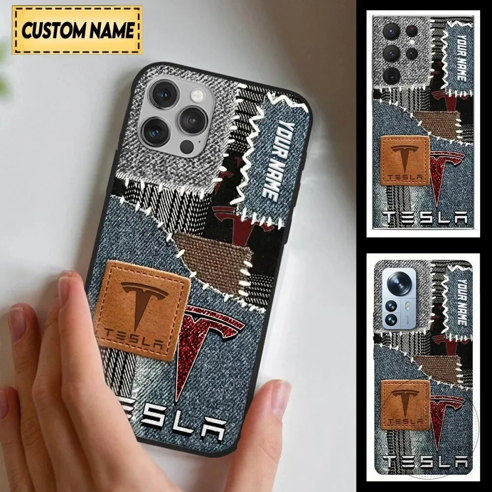Tesla Custom Name Patchwork Denim Design Phone Case