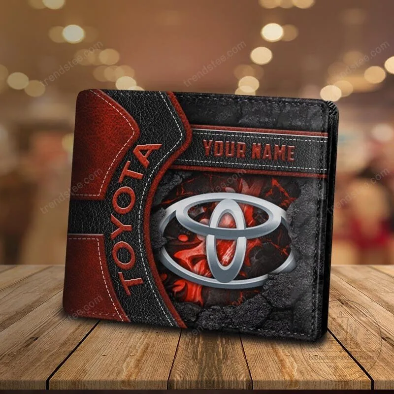 Toyota Custom Name Red and Black Leather Bifold Wallet