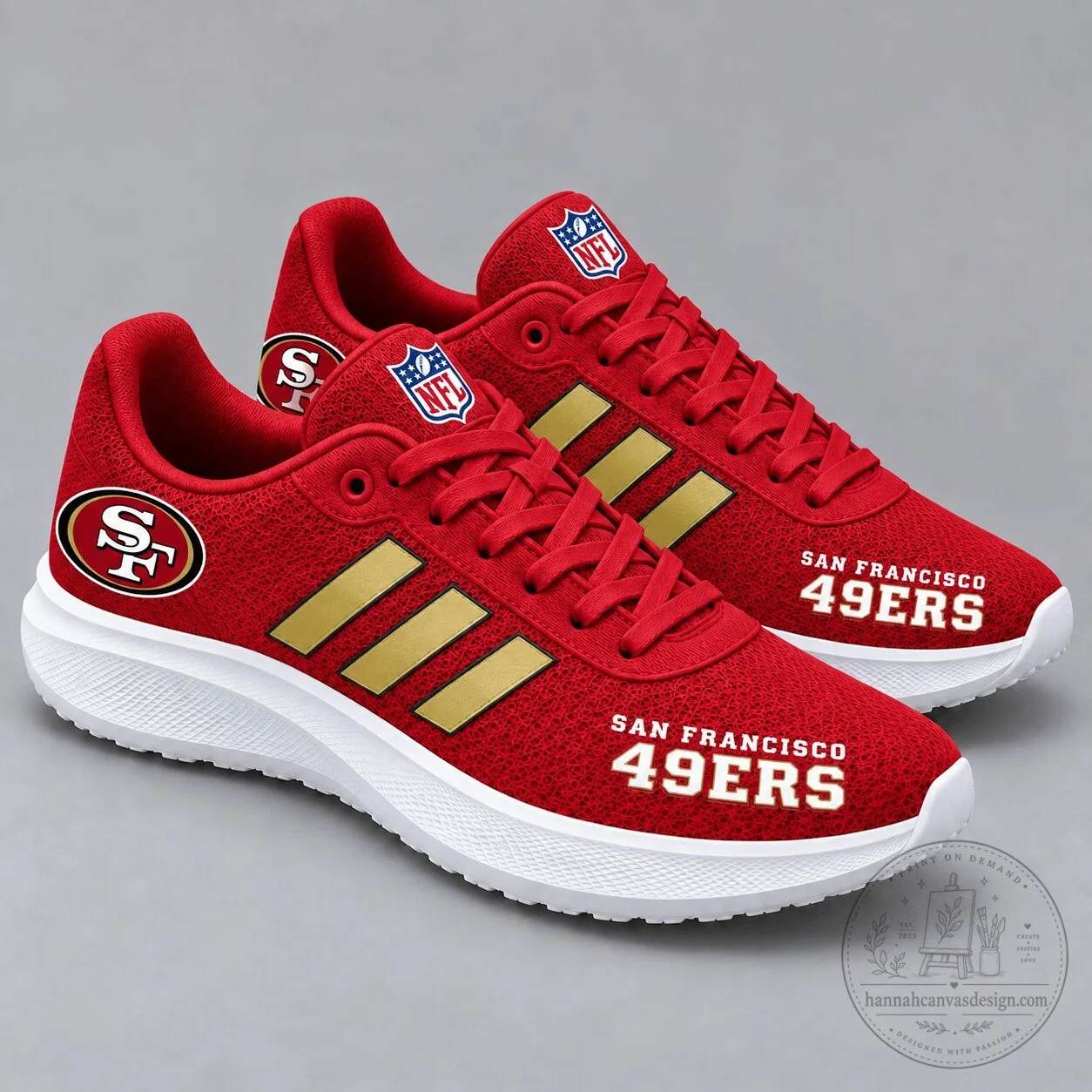 San Francisco 49ers NFL Team Logo Red and Gold Stripe Sport Shoes