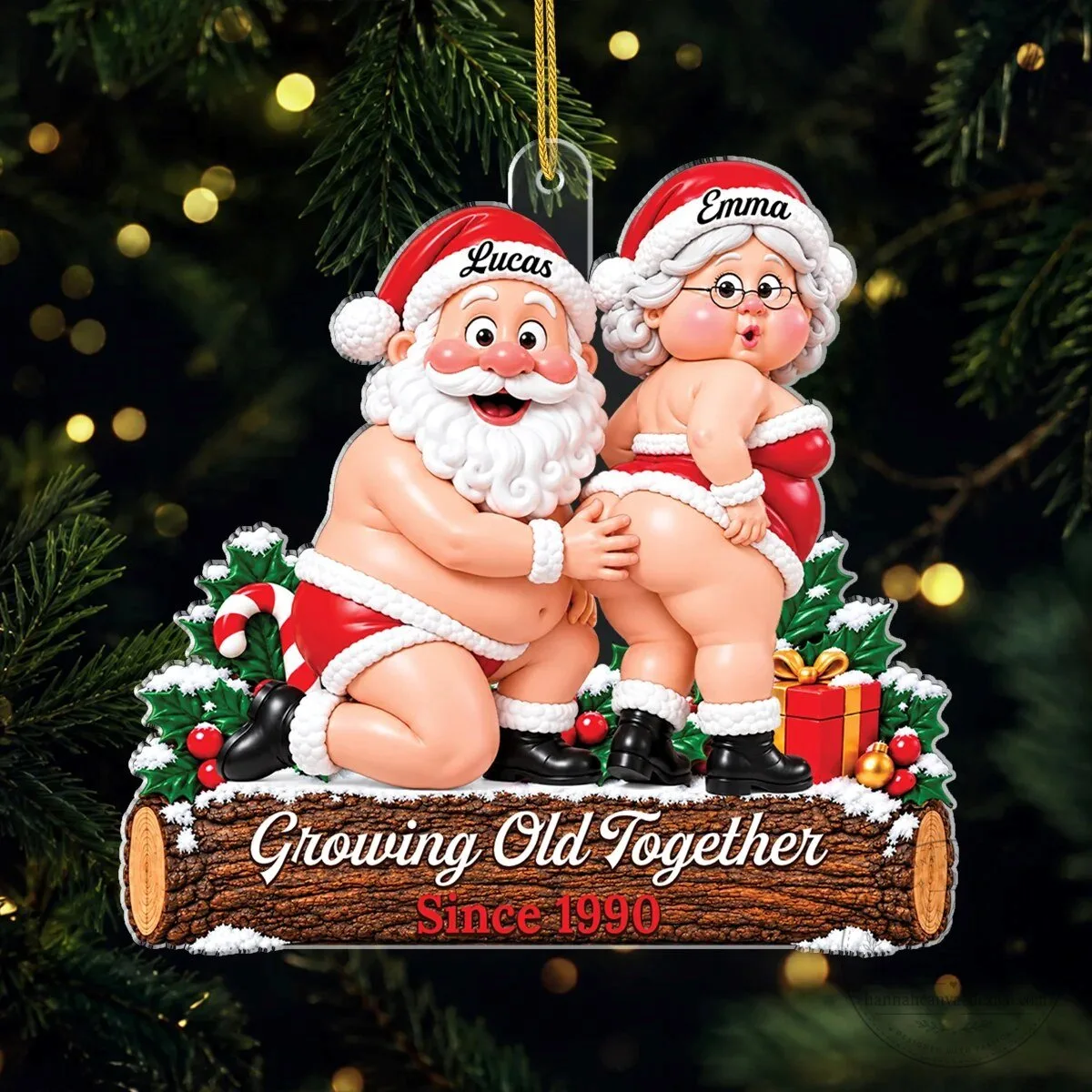 Personalized Santa Couple Growing Old Together Christmas Tree Ornament