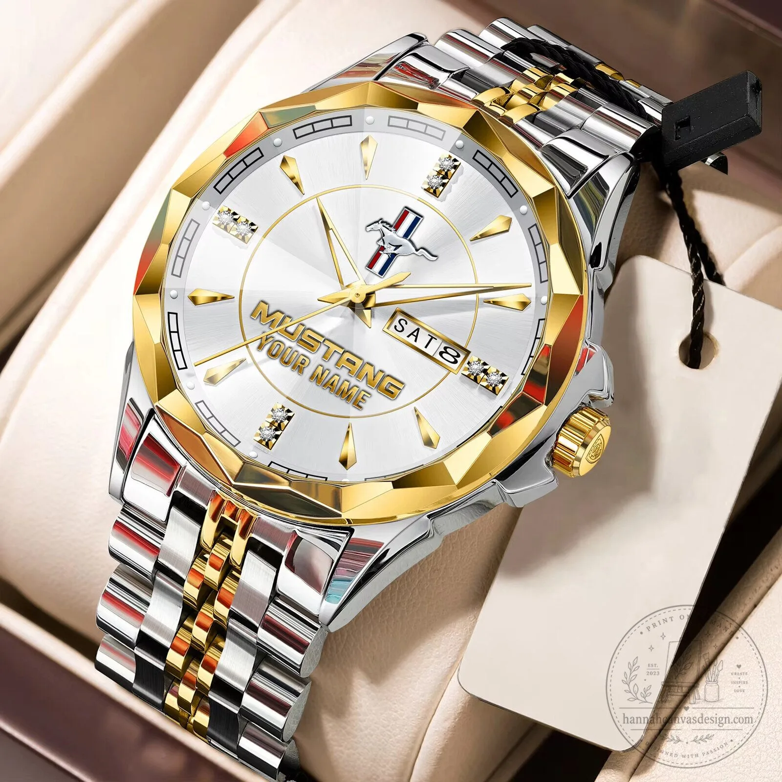 Ford Mustang Custom Name Elegant Blue Dial Two Tone Stainless Steel Watch 13 Ford Mustang Custom Name Elegant Blue Dial Two Tone Stainless Steel Watch