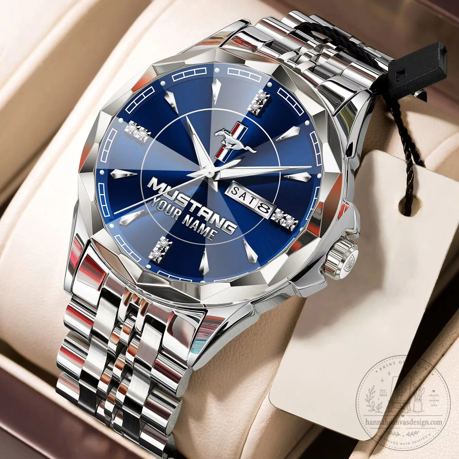Ford Mustang Custom Name Elegant Blue Dial Two Tone Stainless Steel Watch 18 Ford Mustang Custom Name Elegant Blue Dial Two Tone Stainless Steel Watch