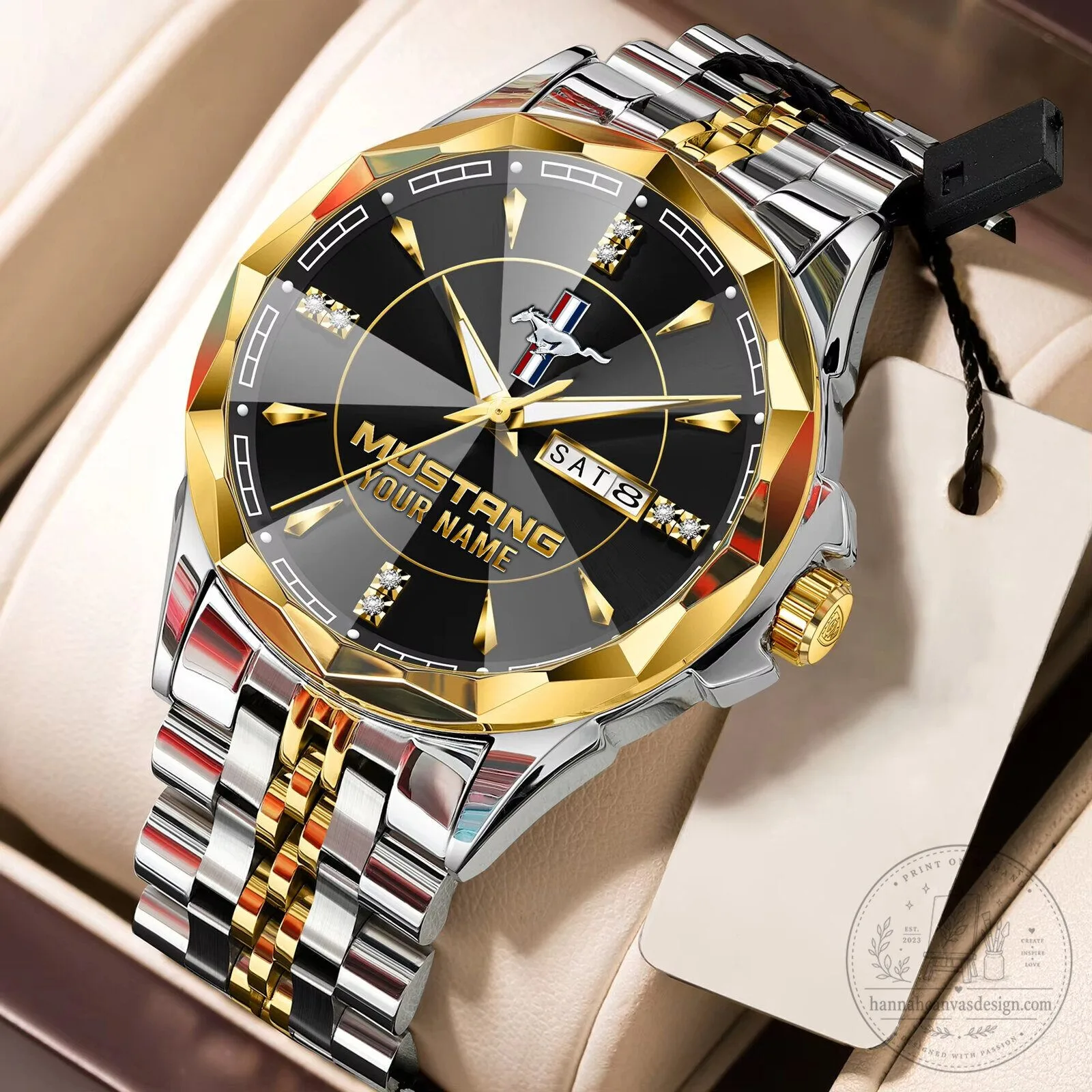 Ford Mustang Custom Name Elegant Blue Dial Two Tone Stainless Steel Watch 19 Ford Mustang Custom Name Elegant Blue Dial Two Tone Stainless Steel Watch