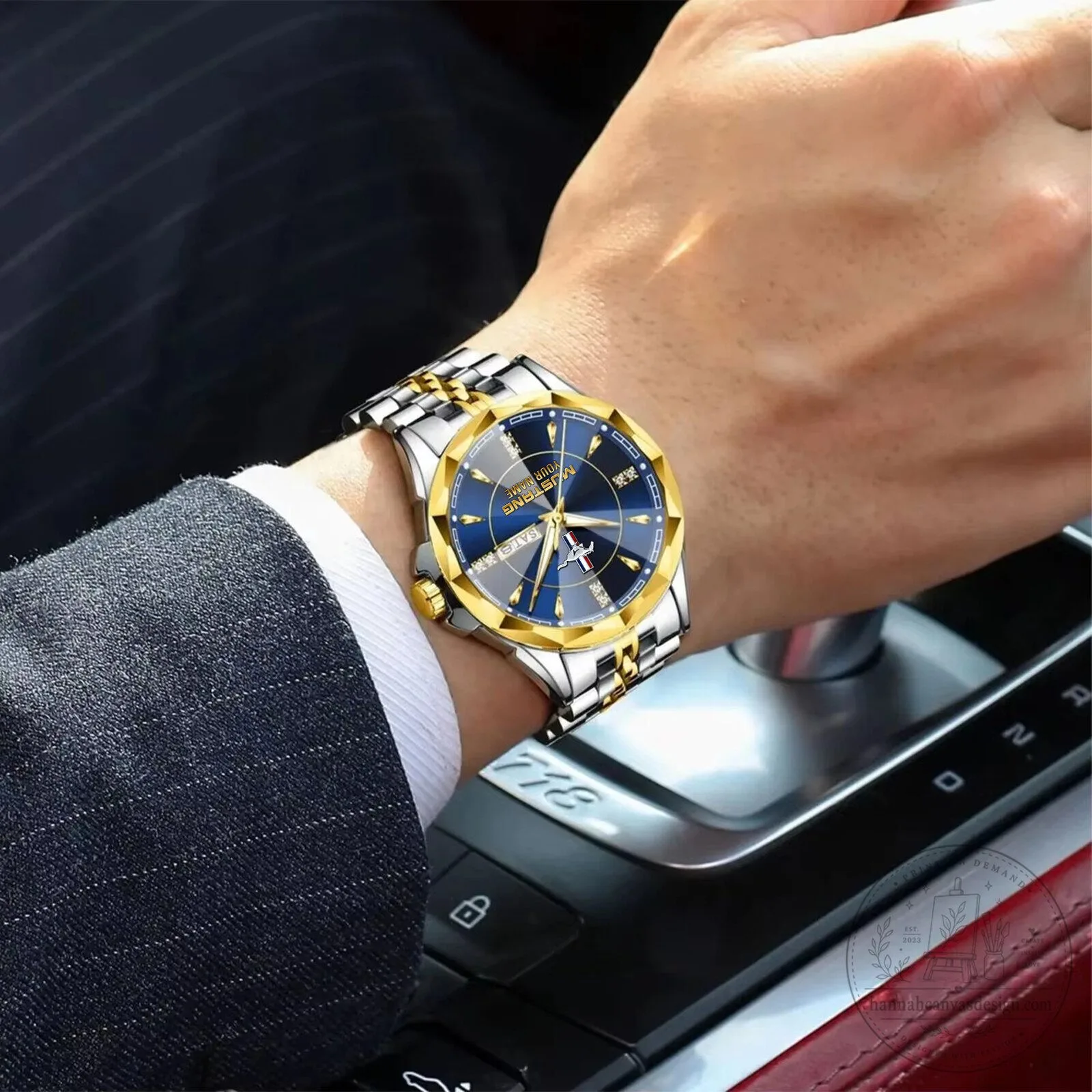 Ford Mustang Custom Name Elegant Blue Dial Two Tone Stainless Steel Watch 20 Ford Mustang Custom Name Elegant Blue Dial Two Tone Stainless Steel Watch